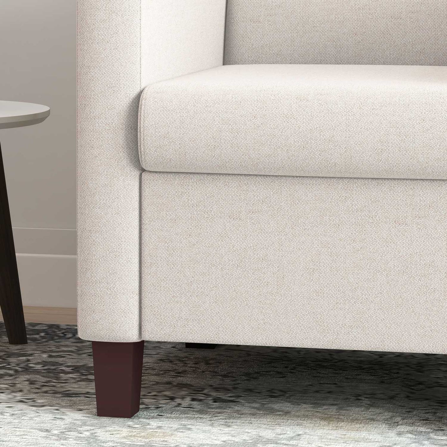 Upholstered armchair in linen look, foam, seat cushion, wooden frame, cream white