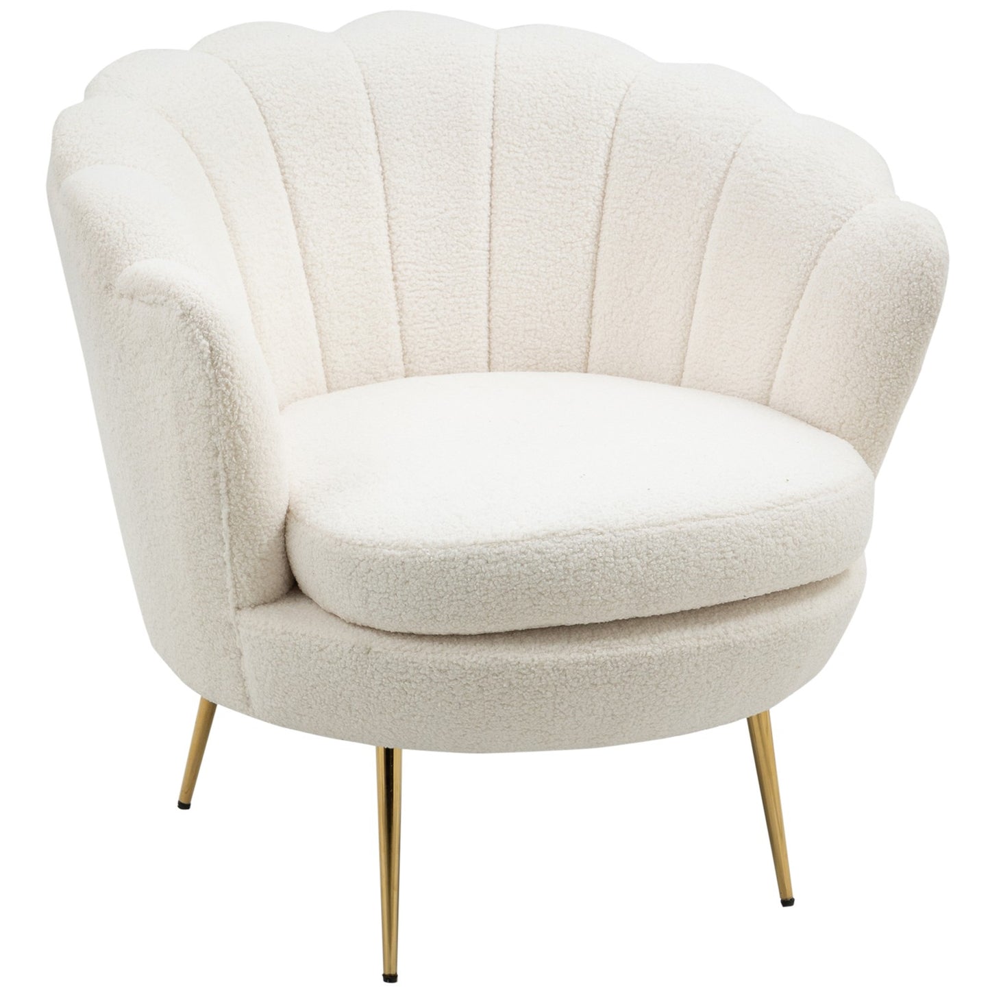 White shell upholstered armchair with metal legs