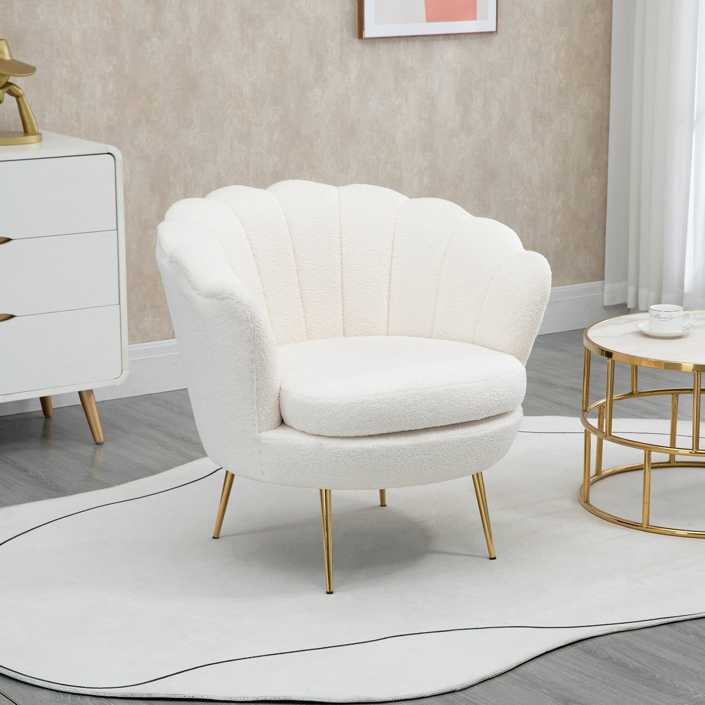 White shell upholstered armchair with metal legs
