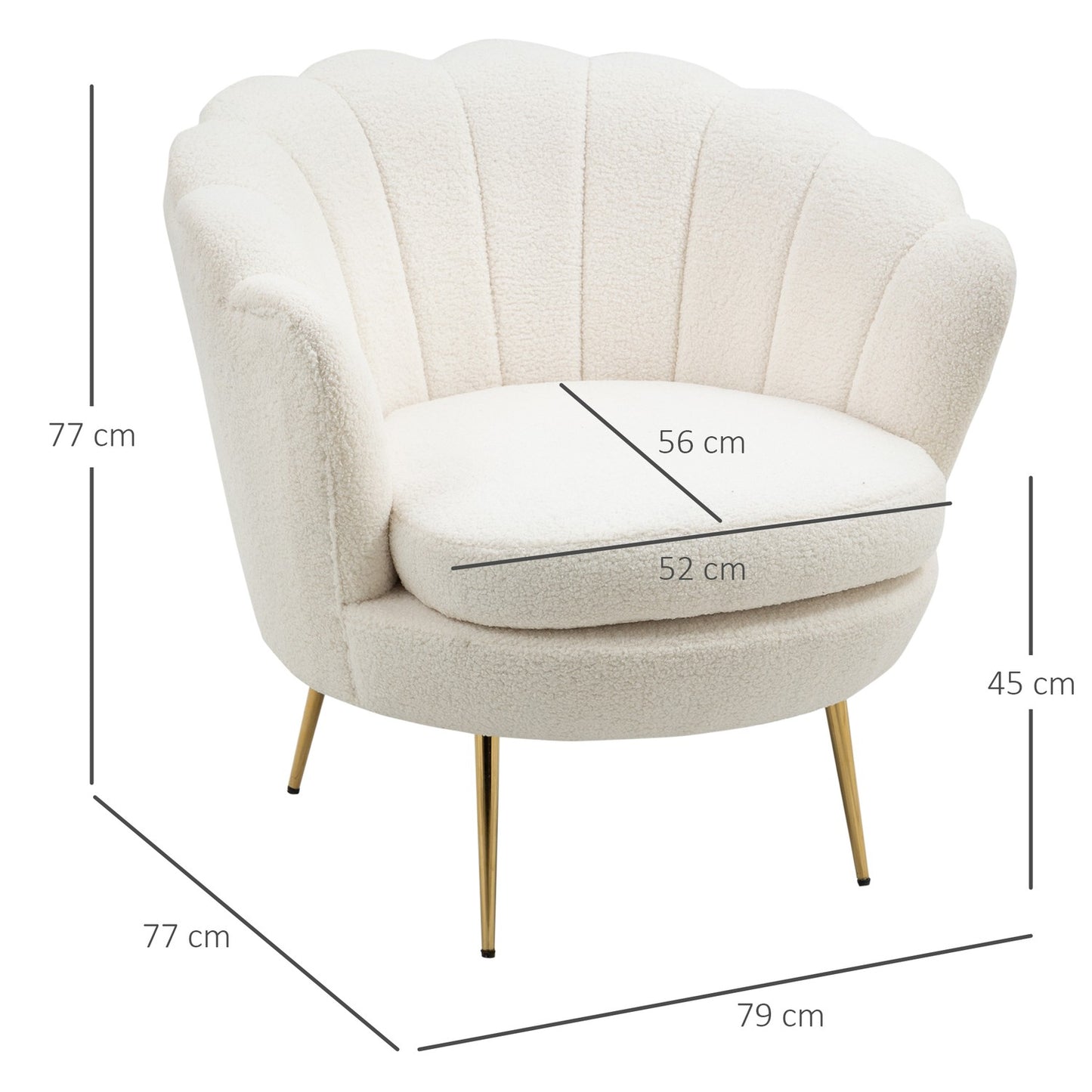 White shell upholstered armchair with metal legs