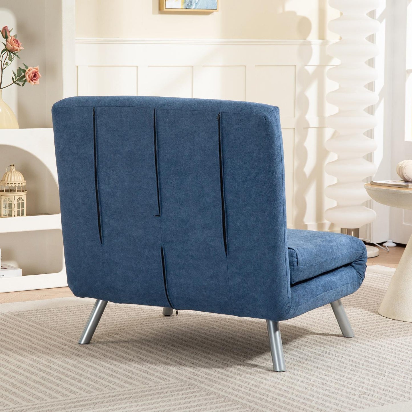 Sleeper Armchair with Bed Function, Blue Velvet Cover
