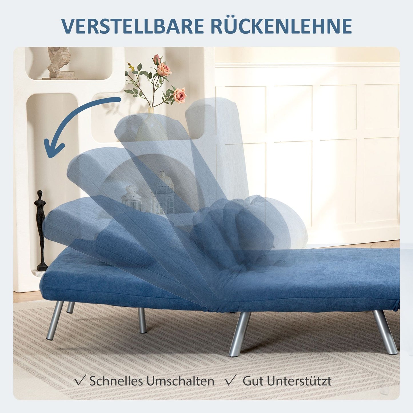 Sleeper Armchair with Bed Function, Blue Velvet Cover