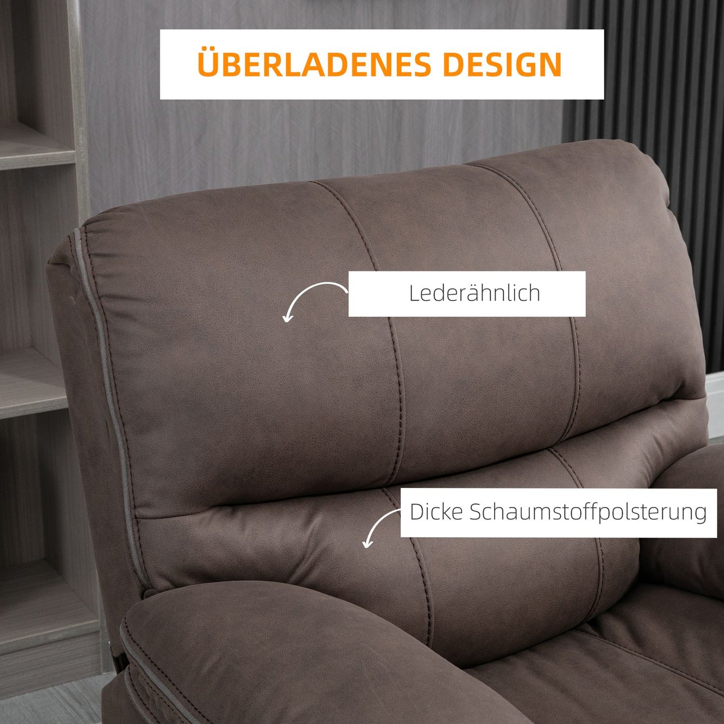 Recliner Chair with Footrest, Microfiber Leather-Look, Brown