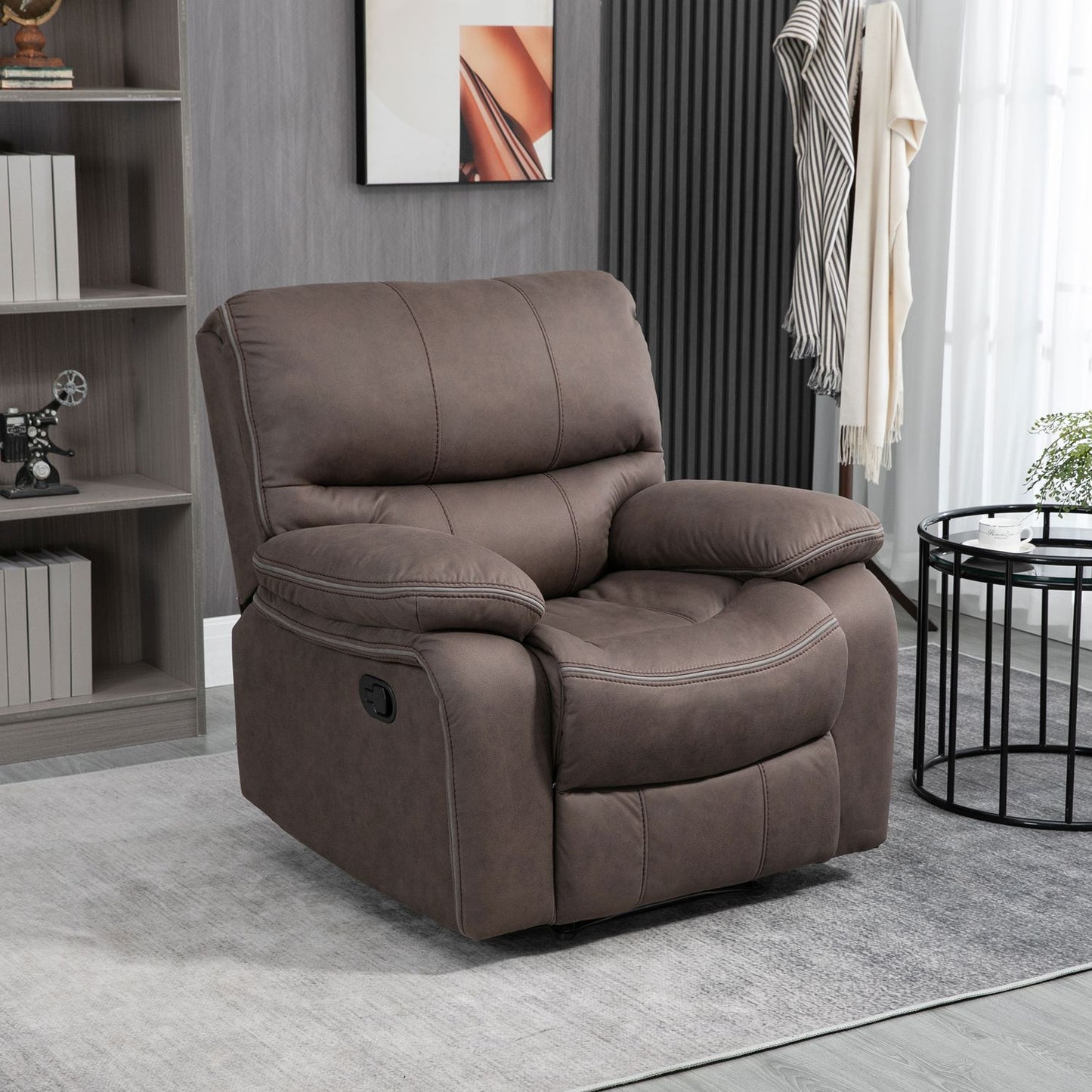 Recliner Chair with Footrest, Microfiber Leather-Look, Brown
