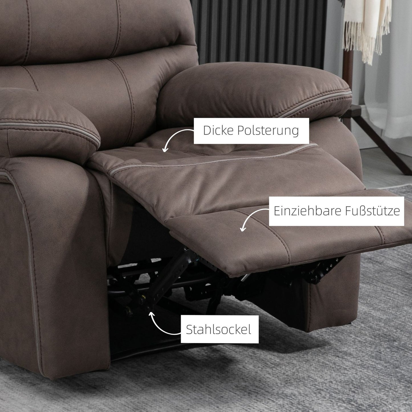 Recliner Chair with Footrest, Microfiber Leather-Look, Brown