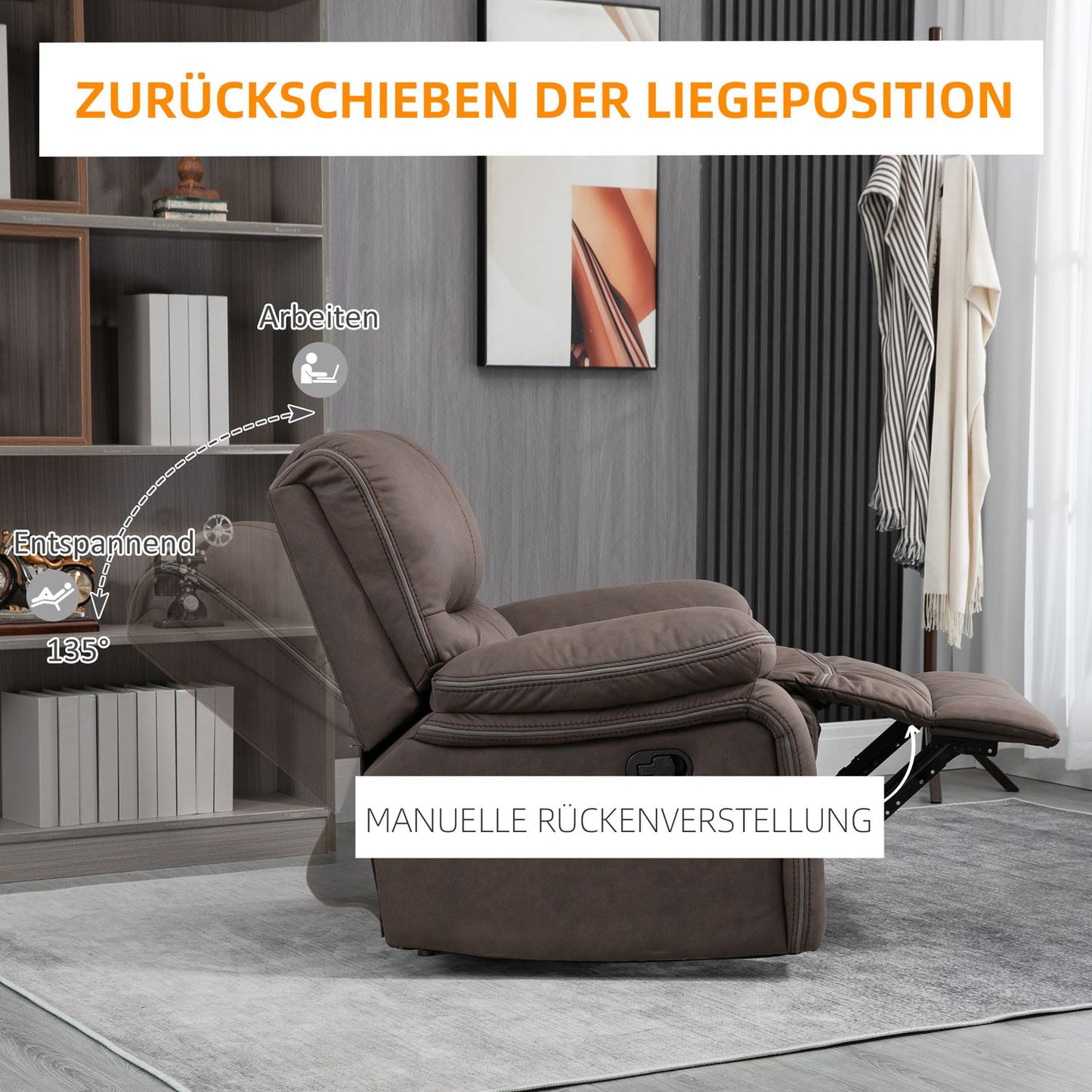 Recliner Chair with Footrest, Microfiber Leather-Look, Brown