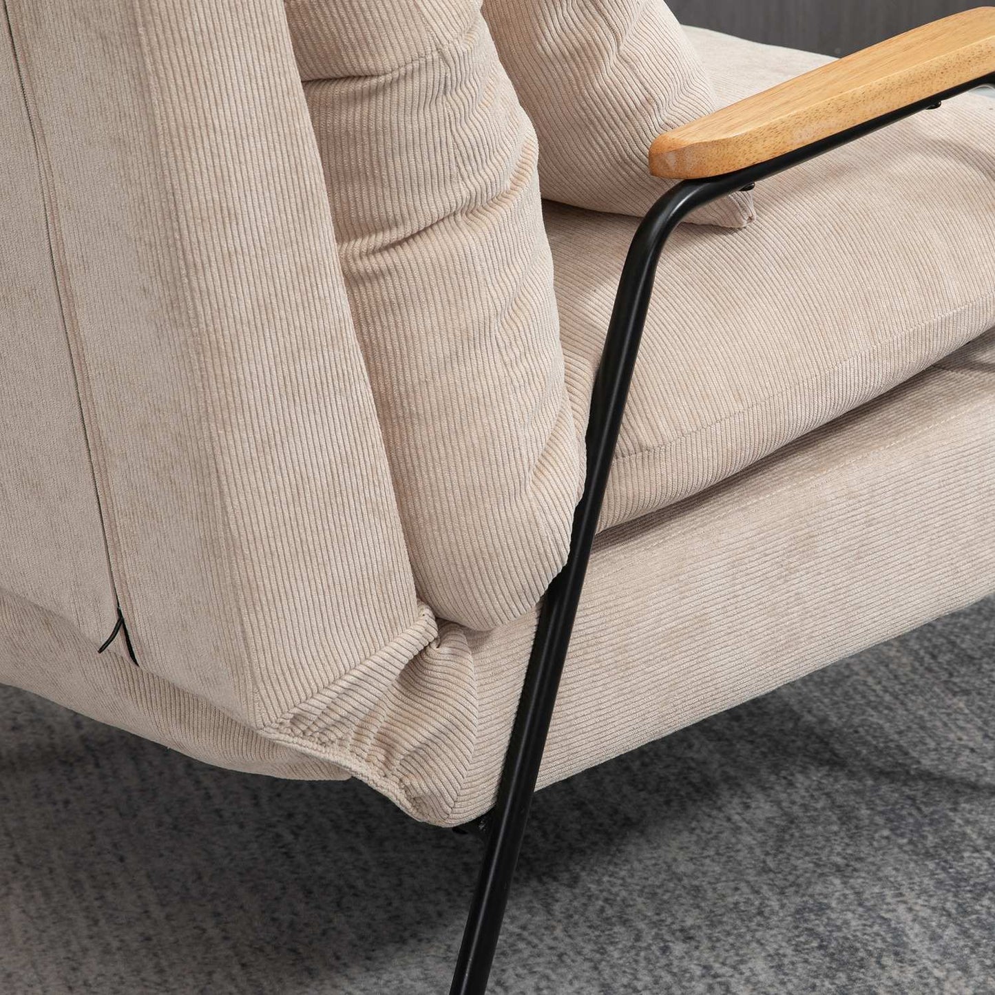Upholstered armchair with footstool, reclining armchair with reclining function, upholstered chair, cushion, TV armchair, 68 x 91.5 x 88 cm, beige