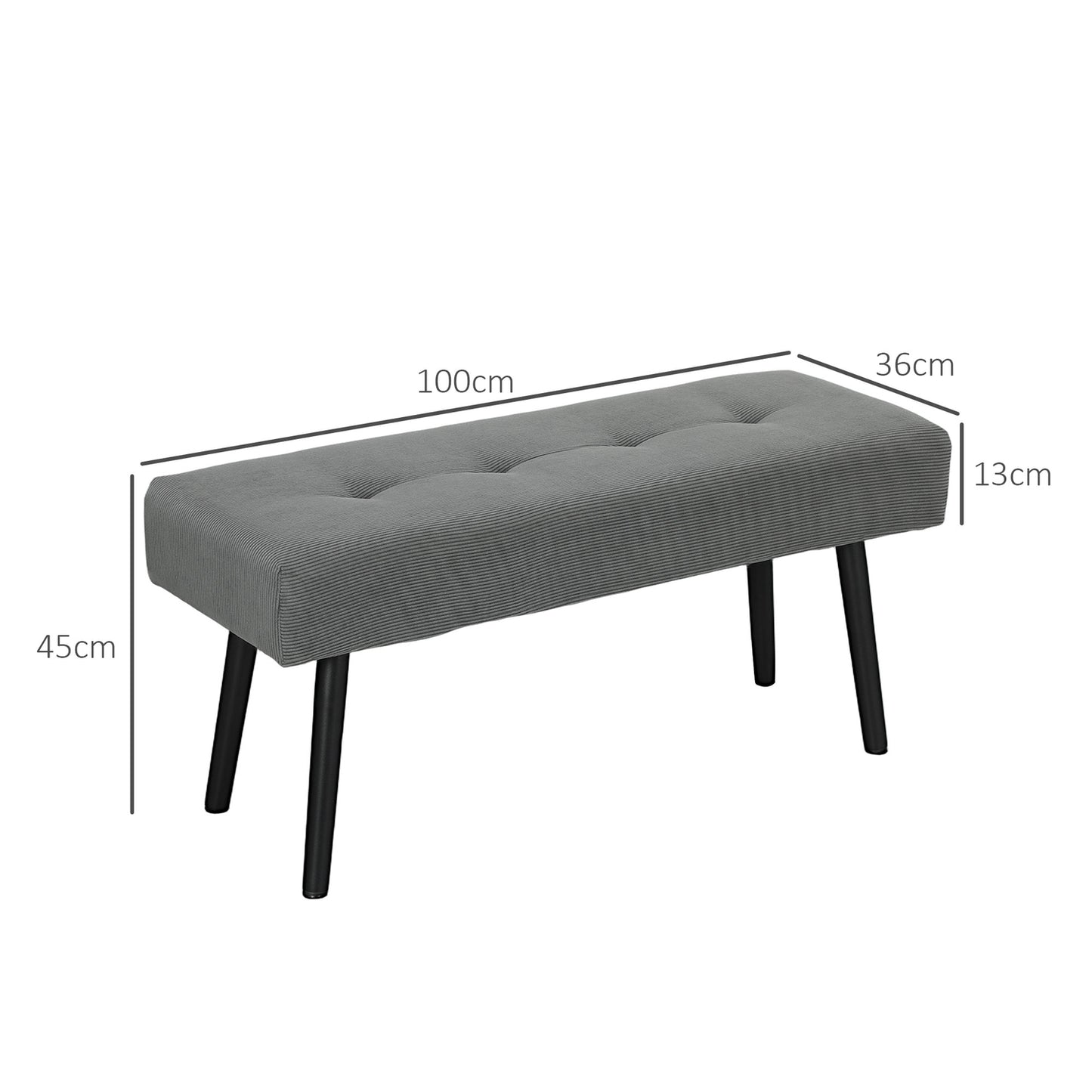 Corduroy Upholstered Bench, 100x36x45 cm, Grey