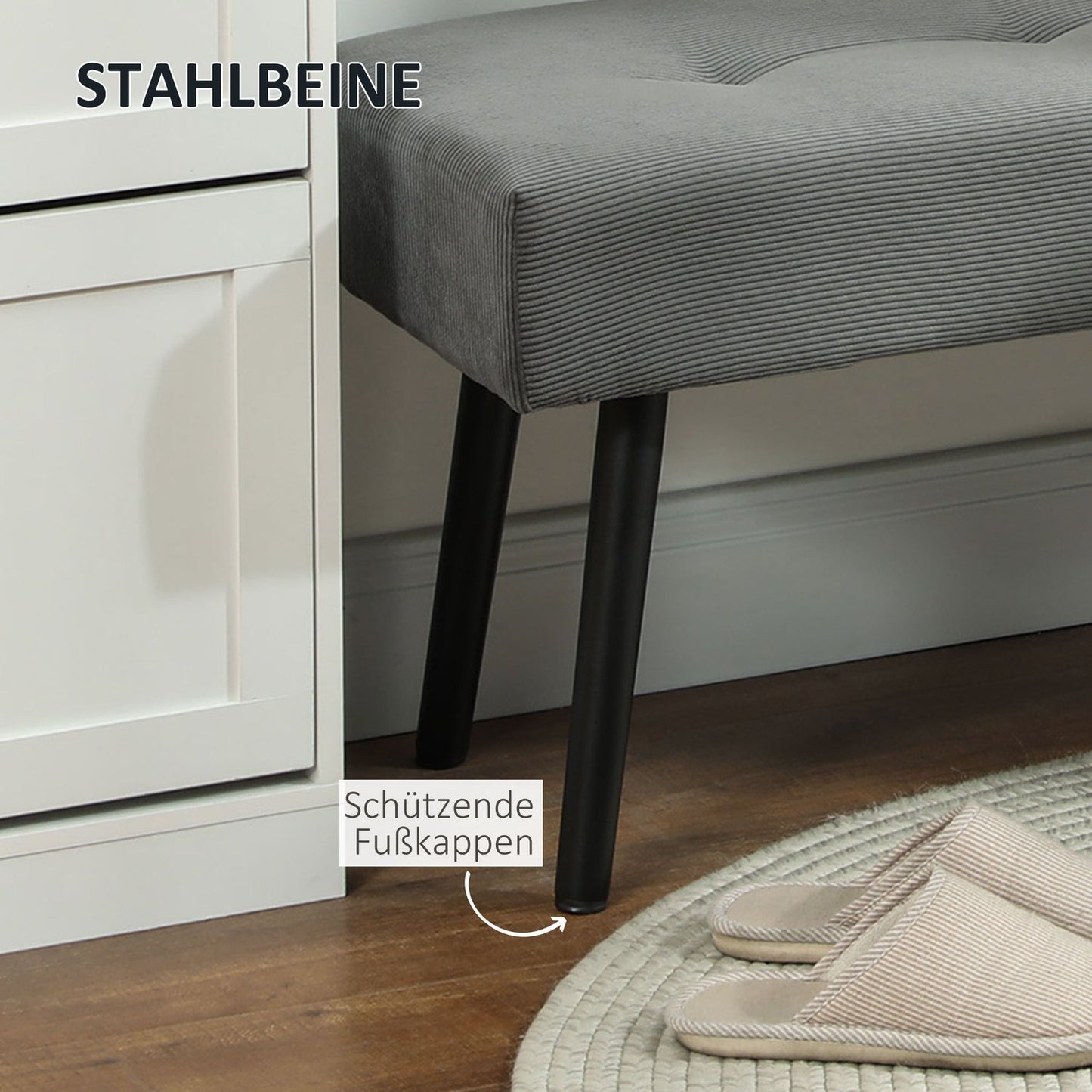 Corduroy Upholstered Bench, 100x36x45 cm, Grey