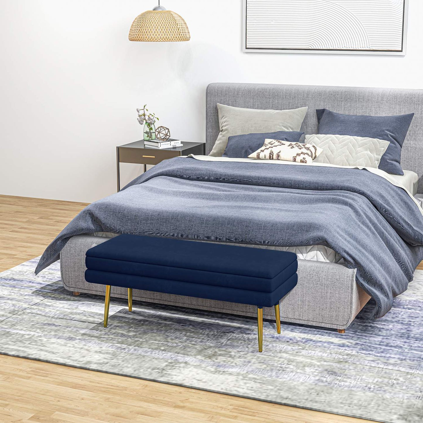 Storage Bench with Hidden Compartment, Blue, 100 x 37.5 x 42 cm