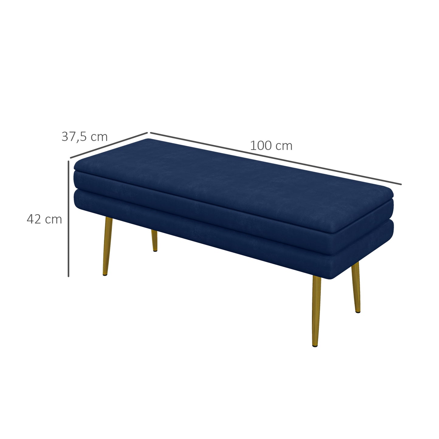 Storage Bench with Hidden Compartment, Blue, 100 x 37.5 x 42 cm