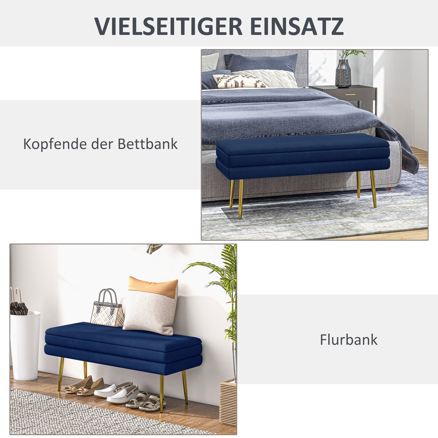 Storage Bench with Hidden Compartment, Blue, 100 x 37.5 x 42 cm
