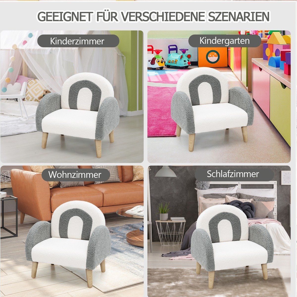 Upholstered children's sofa with solid wood legs children's armchair gray