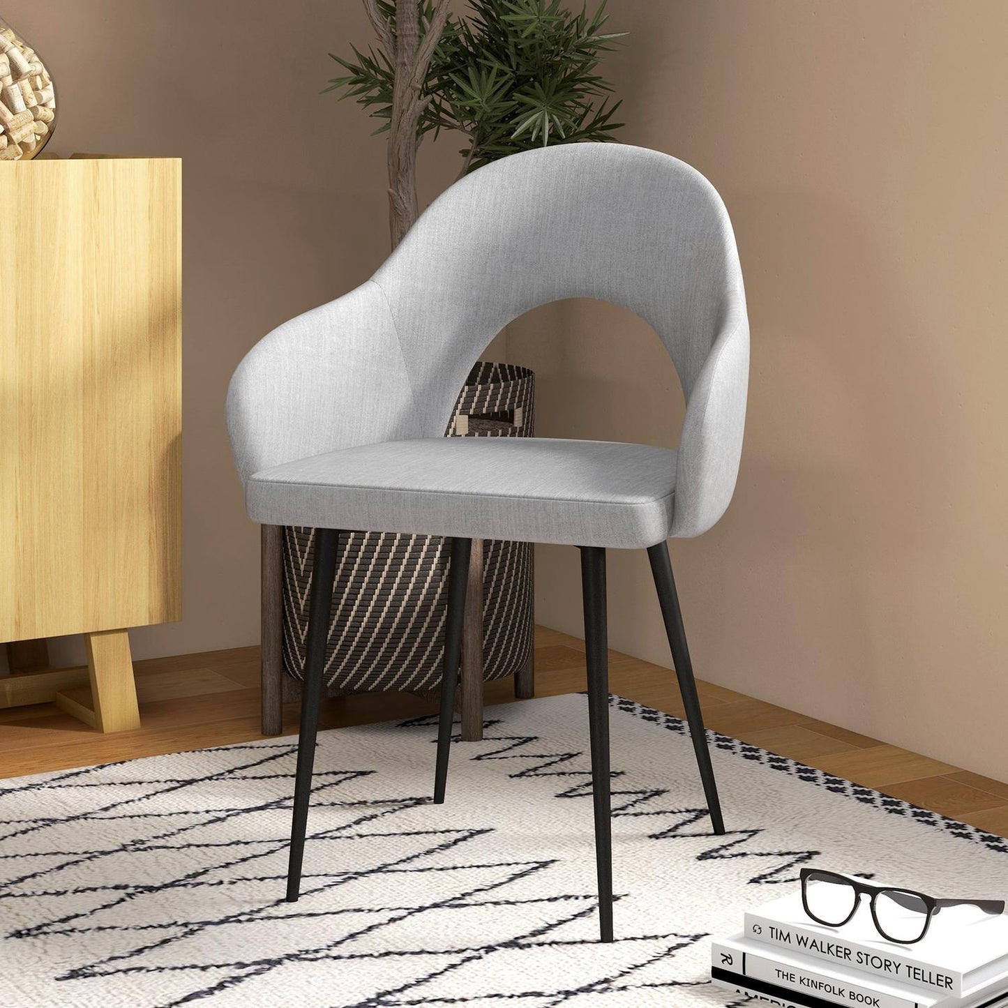 Relaxation chair in gray linen look with armrests, steel frame