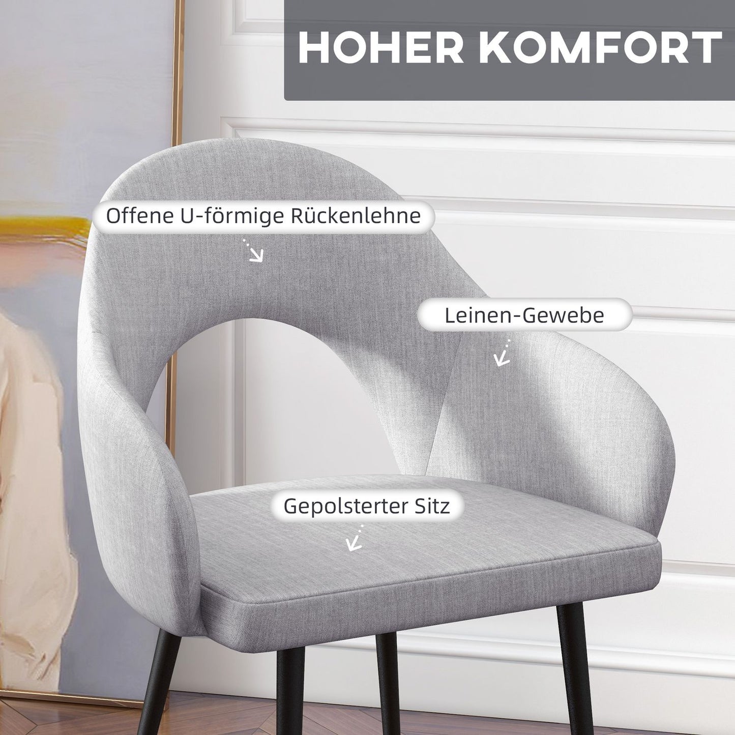 Relaxation chair in gray linen look with armrests, steel frame
