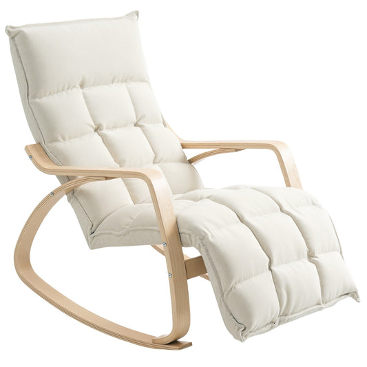Rocking Chair with Adjustable Footrest, Cream White