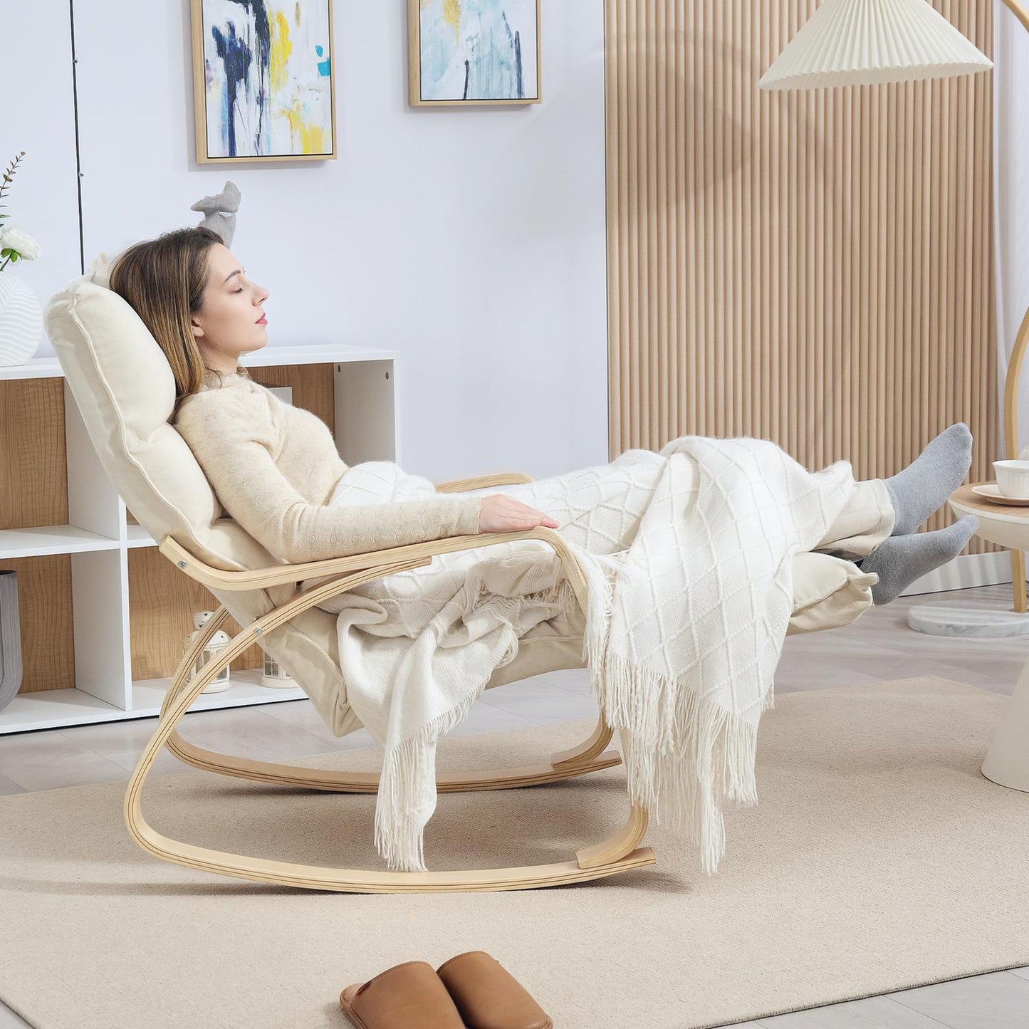 Rocking Chair with Adjustable Footrest, Cream White