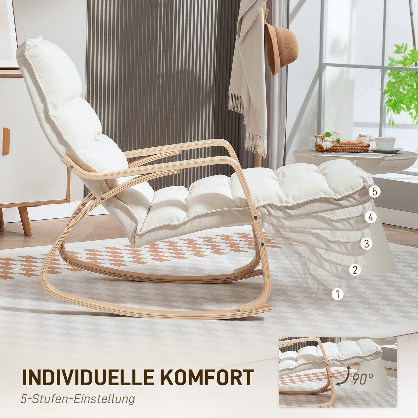 Rocking Chair with Adjustable Footrest, Cream White