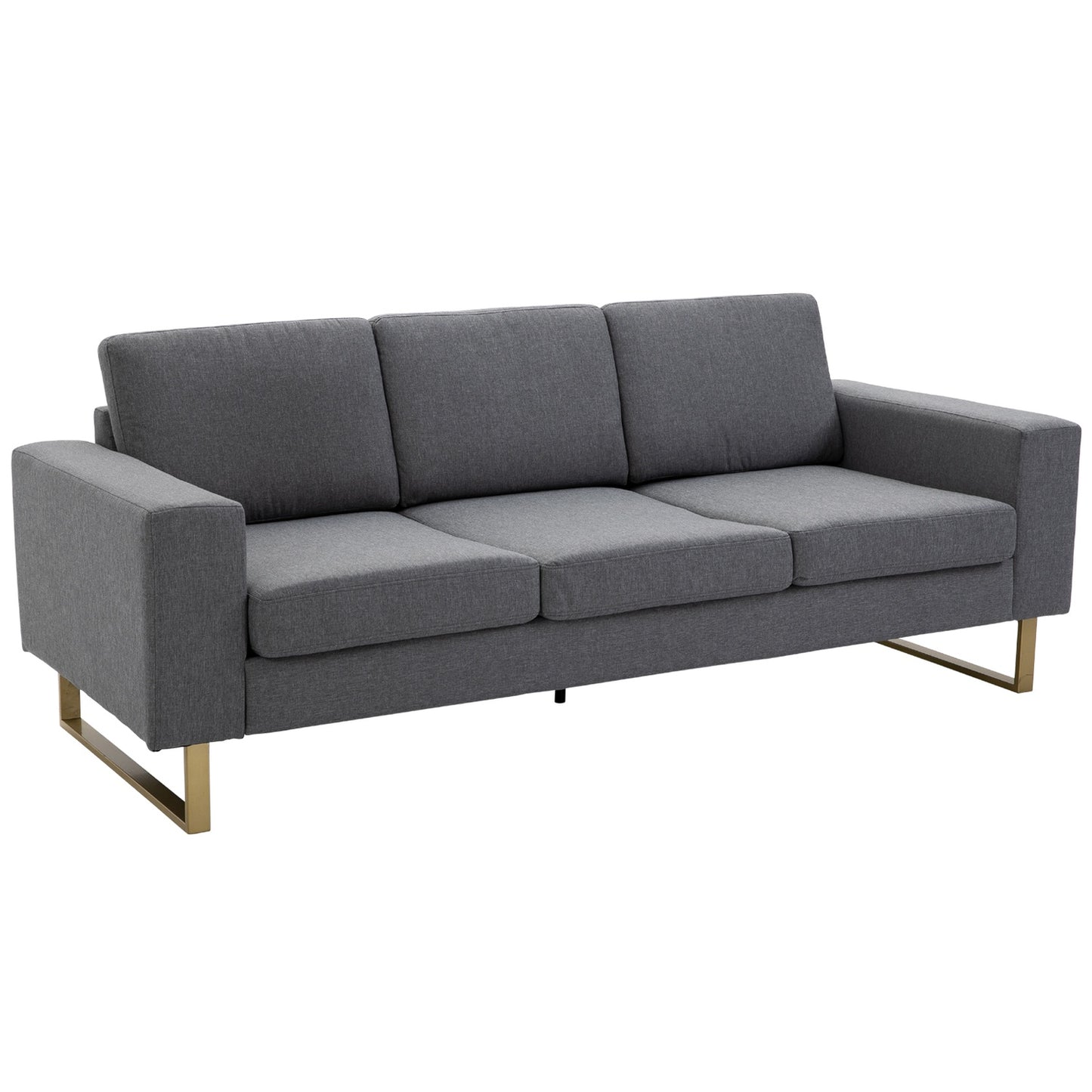 3-seater dark gray upholstered fabric sofa, linen finish