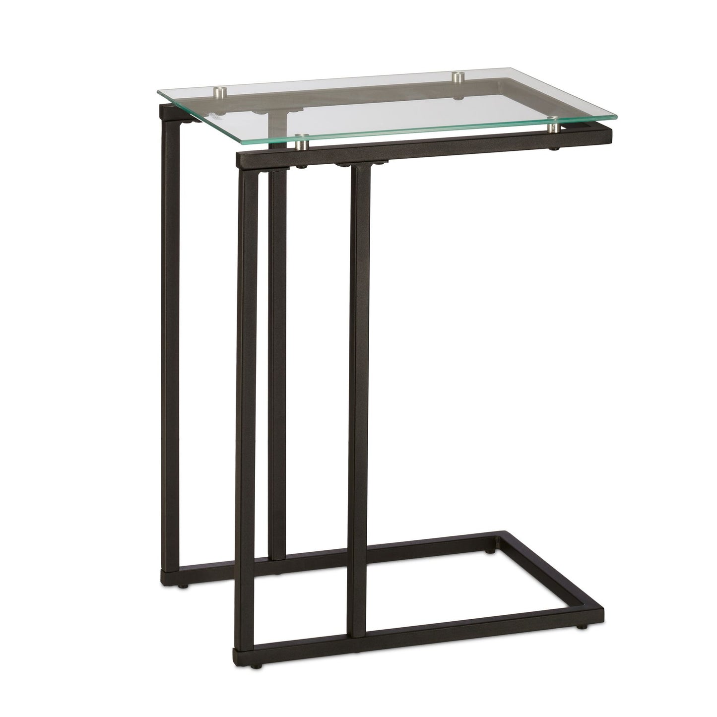 U-shaped side table in glass and metal