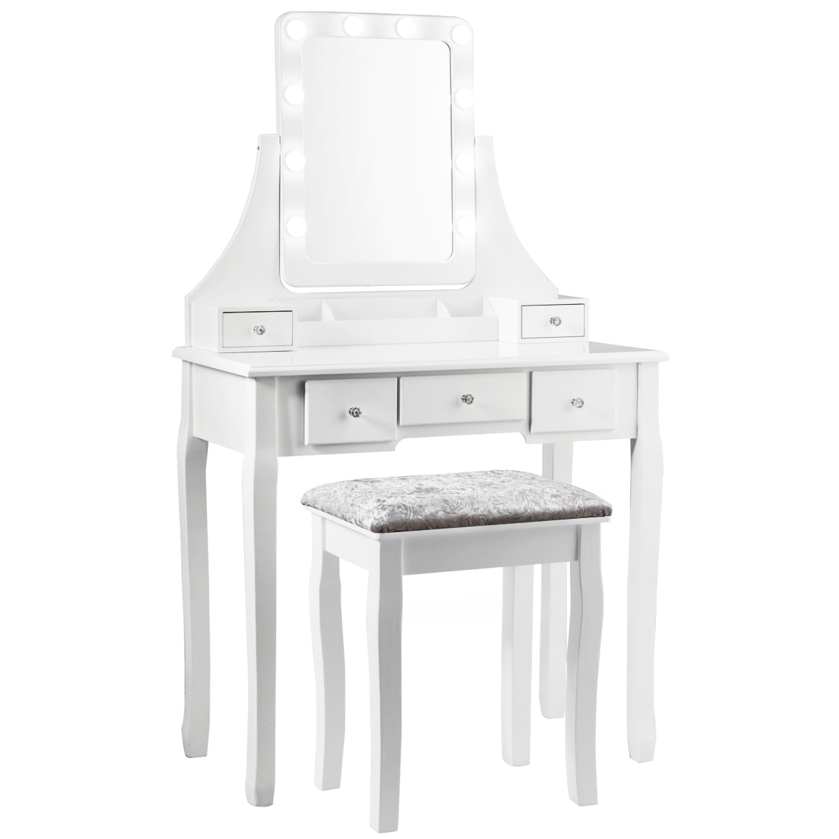 Vanity Set with LED Mirror and Stool, White, 80x40x135.5 cm