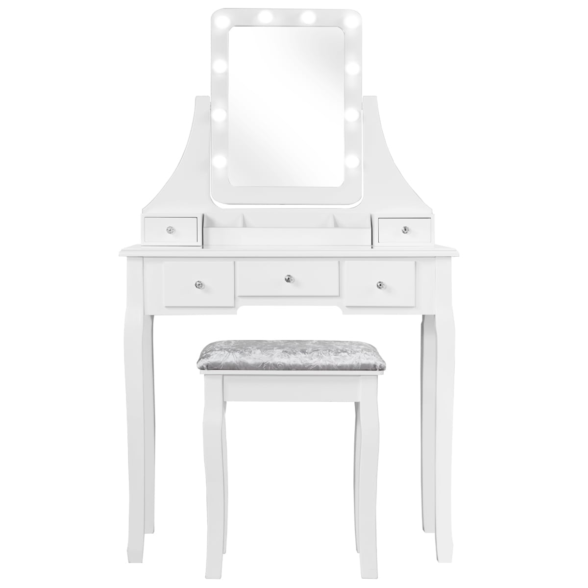 Vanity Set with LED Mirror and Stool, White, 80x40x135.5 cm