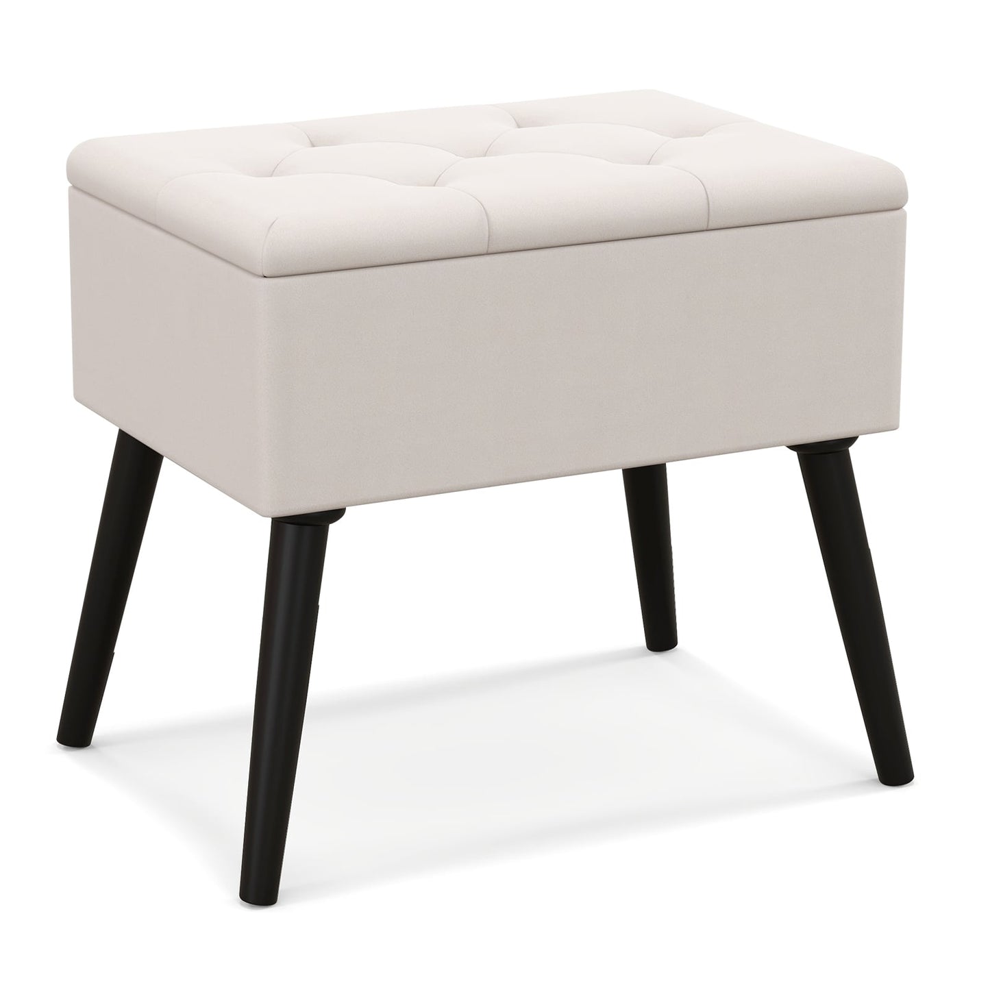 Vanity Stool with Storage, Beige Velvet, 150kg Capacity