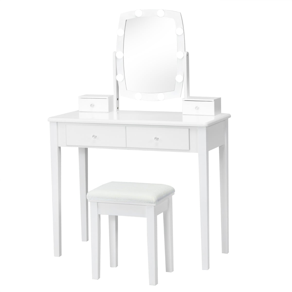 Vanity Table Set with Stool, 360 Mirror, 10 LED Lights