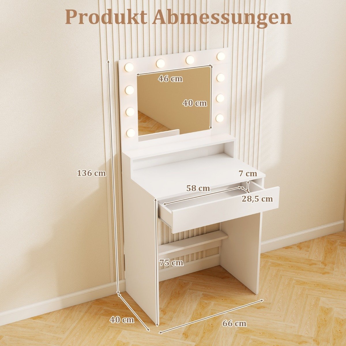 Vanity Table with Adjustable LED Lighting and Mirror