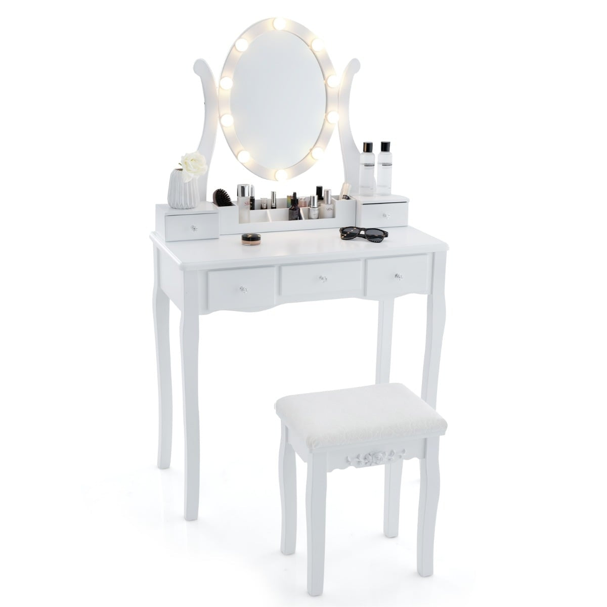 Vanity Table with LED Lights, Adjustable Brightness