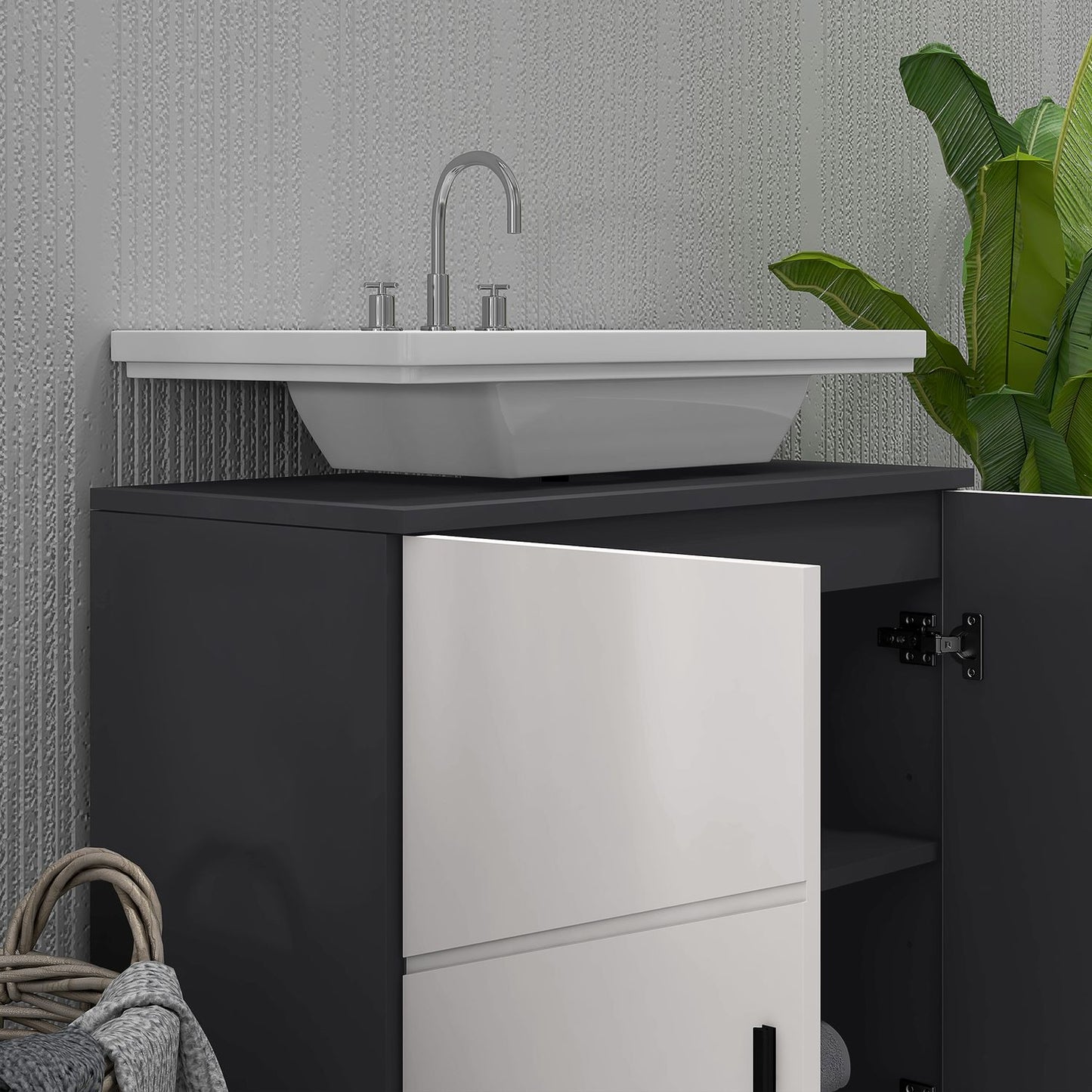 Gray bathroom base, adjustable shelf, anti-tip, 60x30x60 cm