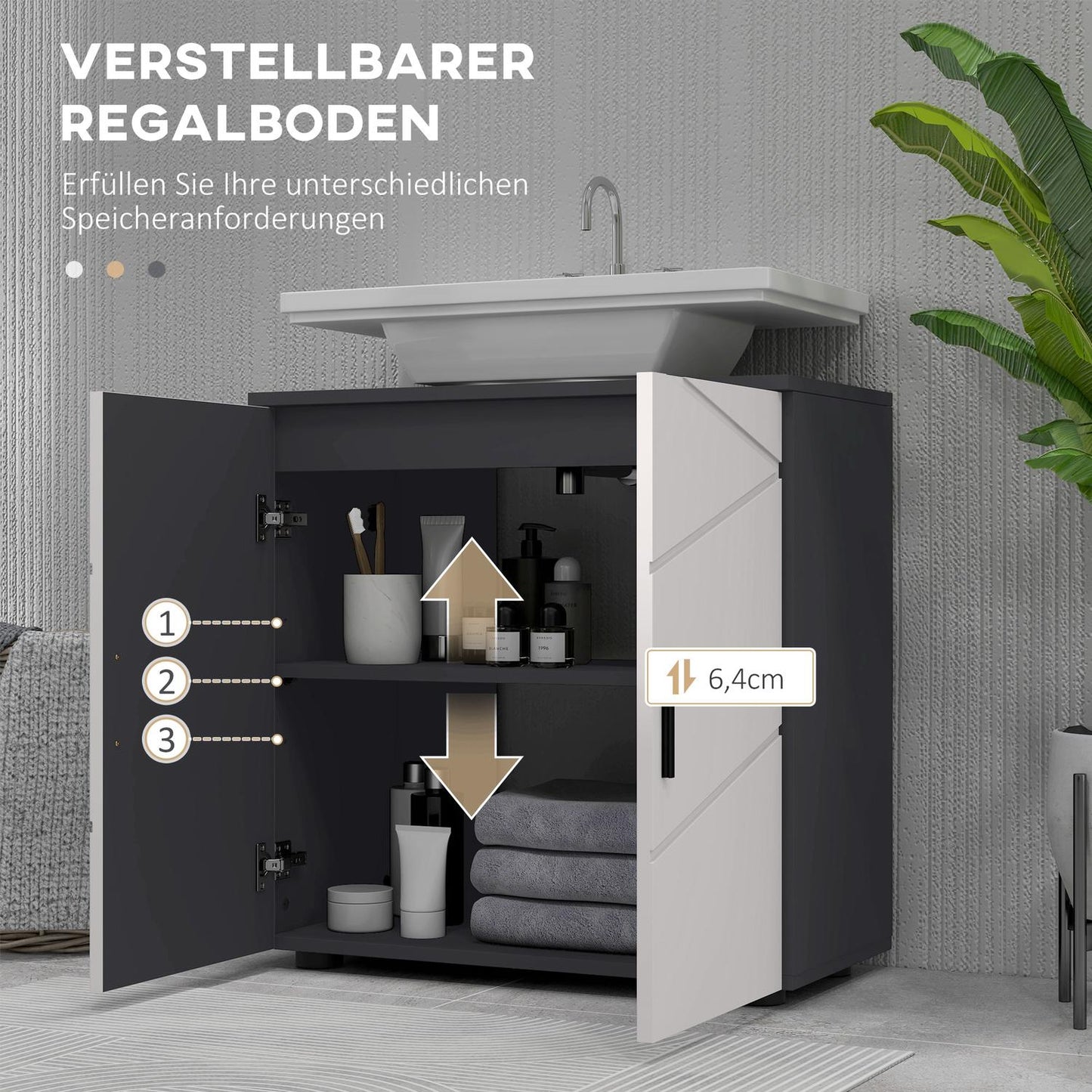 Gray bathroom base, adjustable shelf, anti-tip, 60x30x60 cm