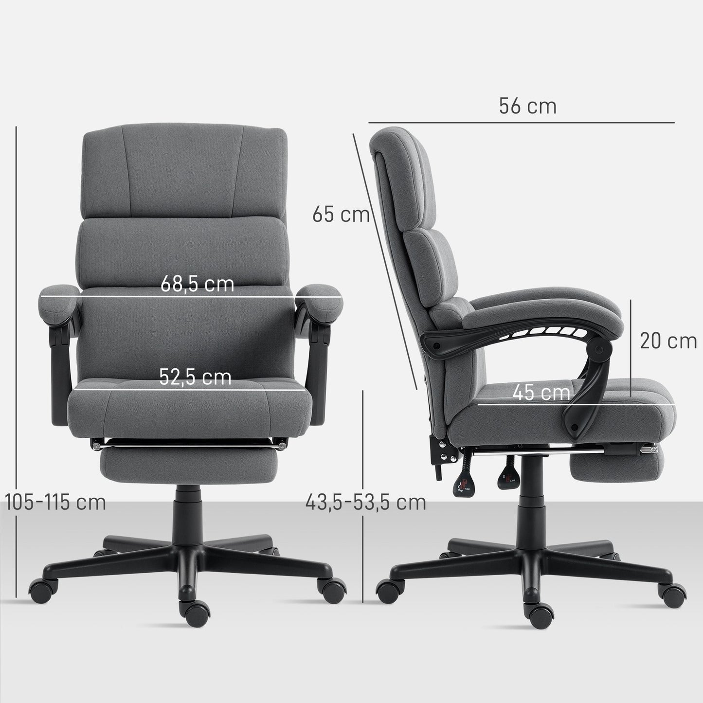 Velvet-Look Adjustable Office Chair, Rolling, Gray