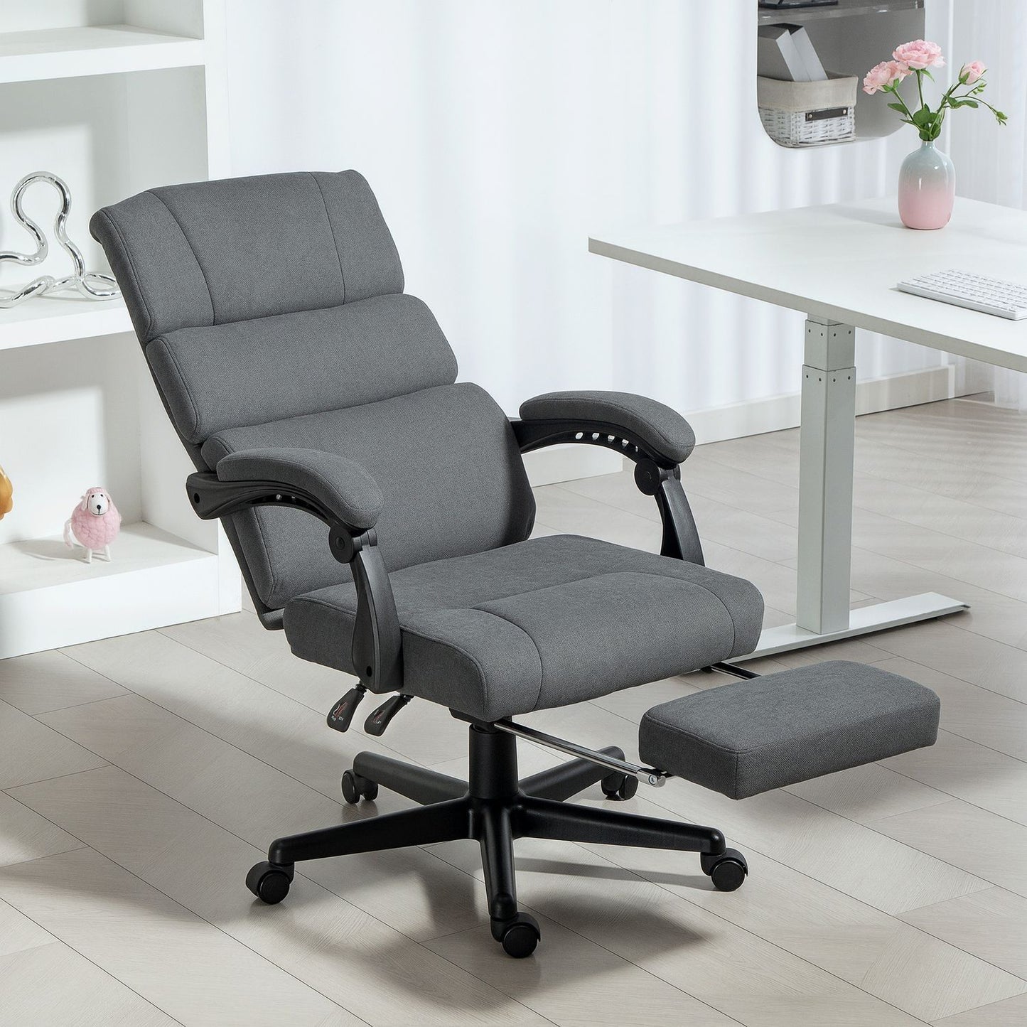 Velvet-Look Adjustable Office Chair, Rolling, Gray