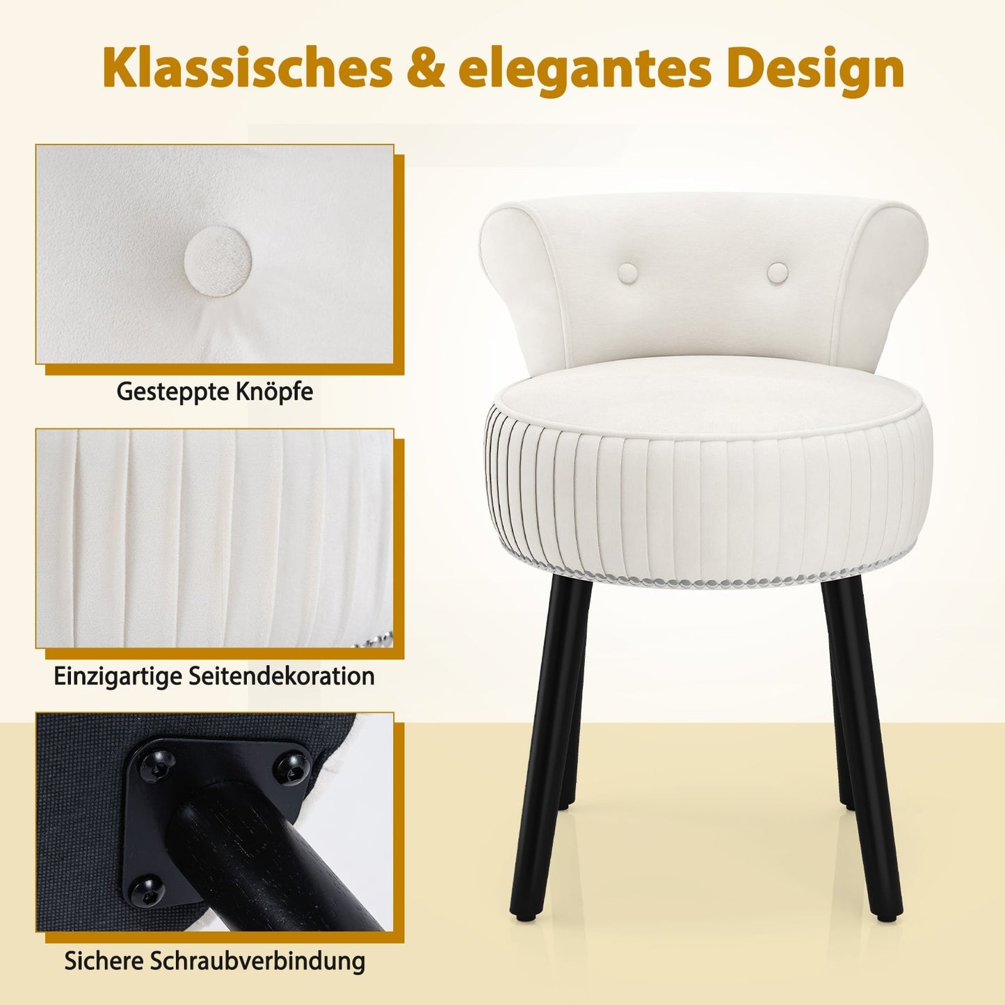 Velvet Vanity Chair with Tufted Backrest, White