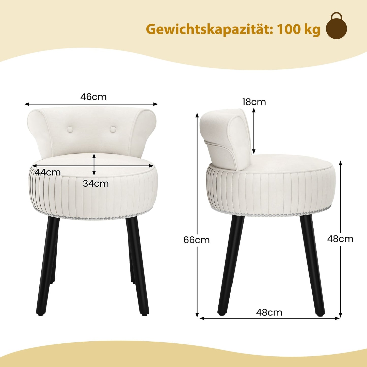 Velvet Vanity Chair with Tufted Backrest, White