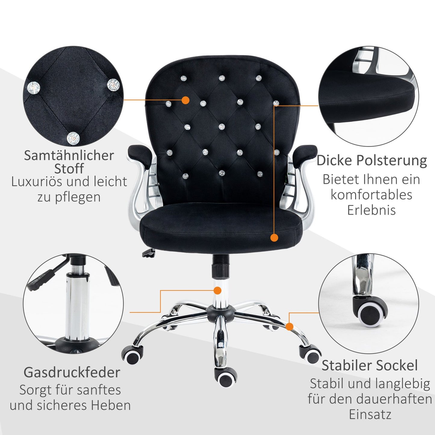 Black Velvet Office Chair – Swivel, adjustable, padded chair
