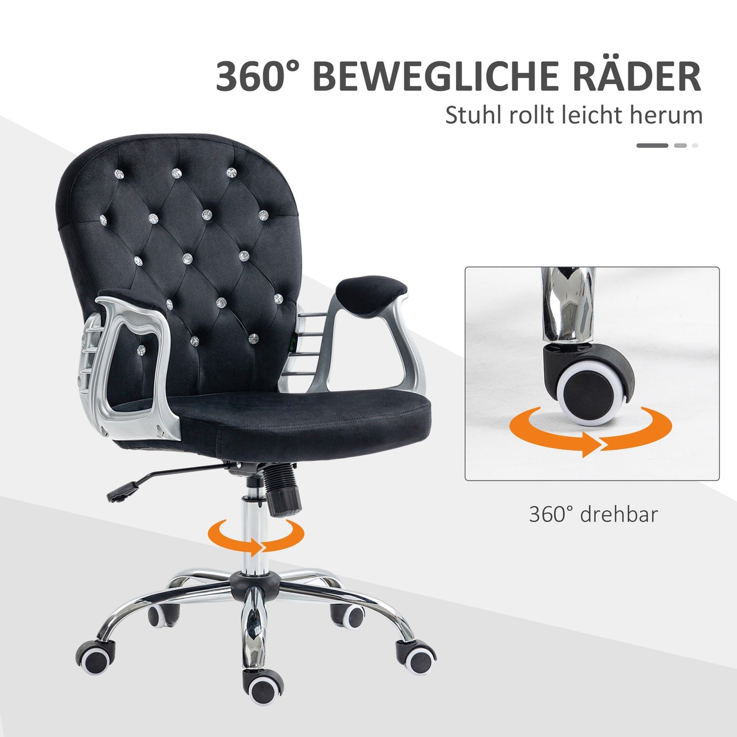 Black Velvet Office Chair – Swivel, adjustable, padded chair