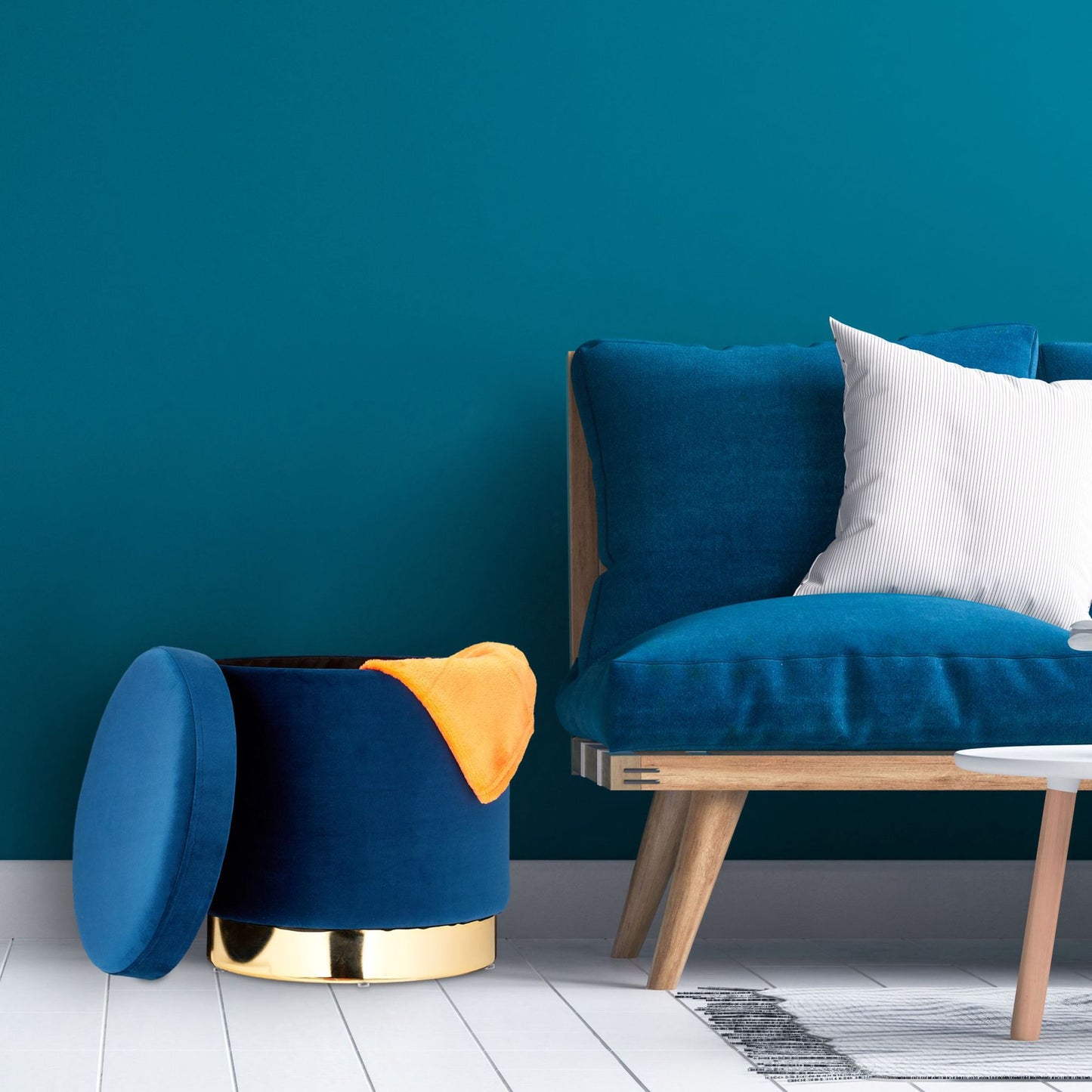 Velvet stool with storage Blue