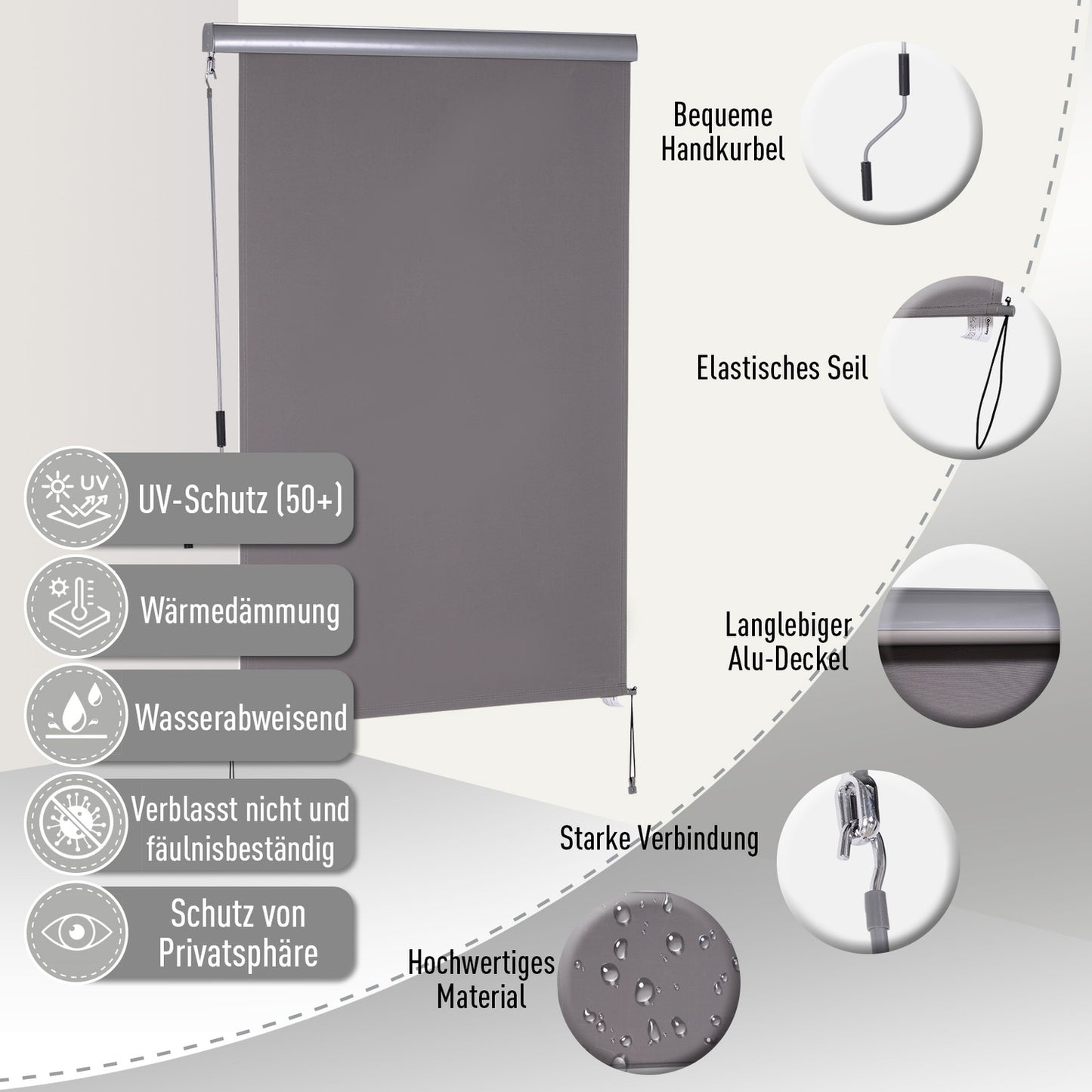 Gray vertical awning – Balcony sun protection, privacy and wind protection