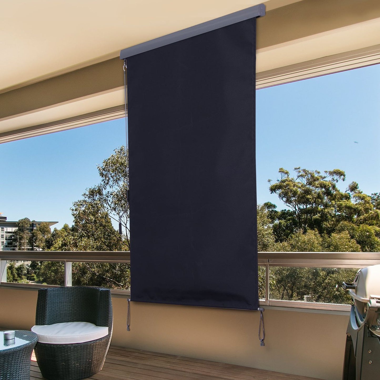 Balcony awning – Polyester aluminium, 120x200cm, wind protection