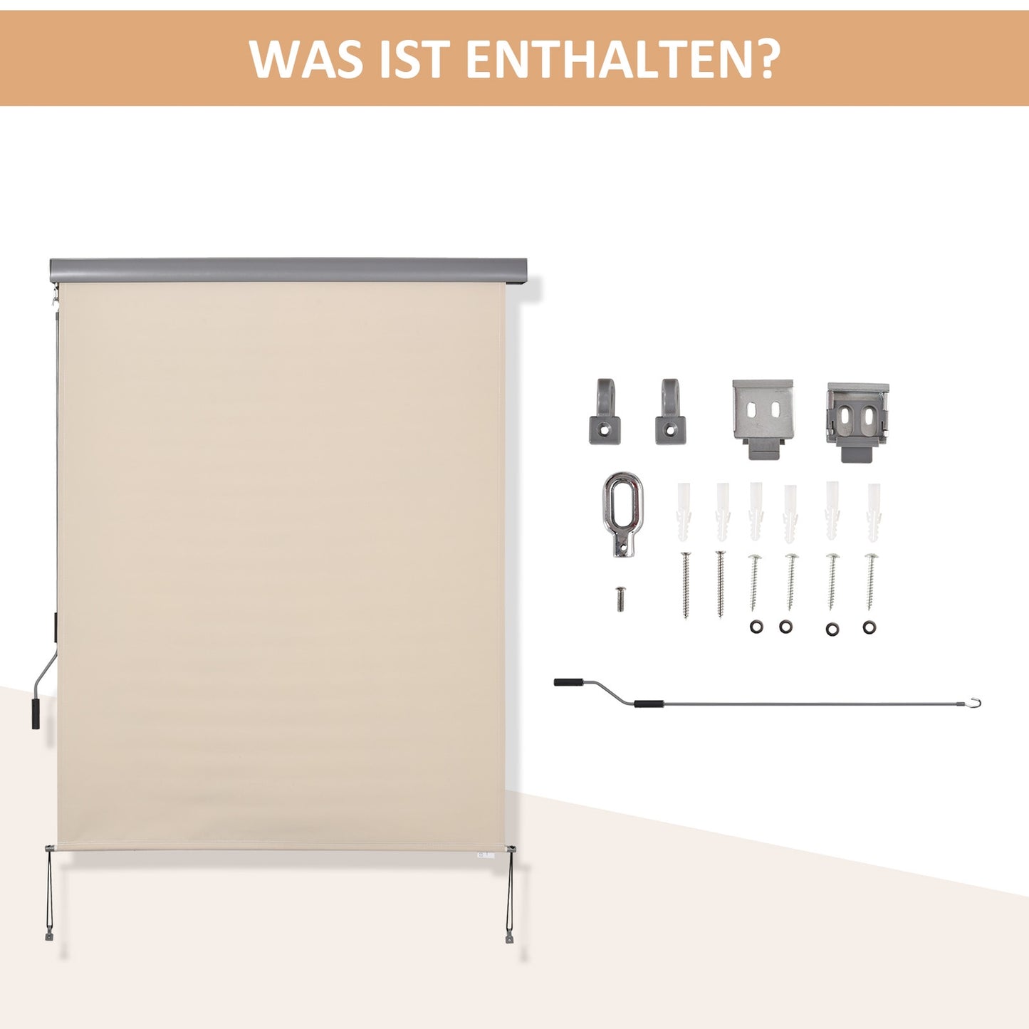 Balcony awning, Wind protection, Hand crank, 140x200cm