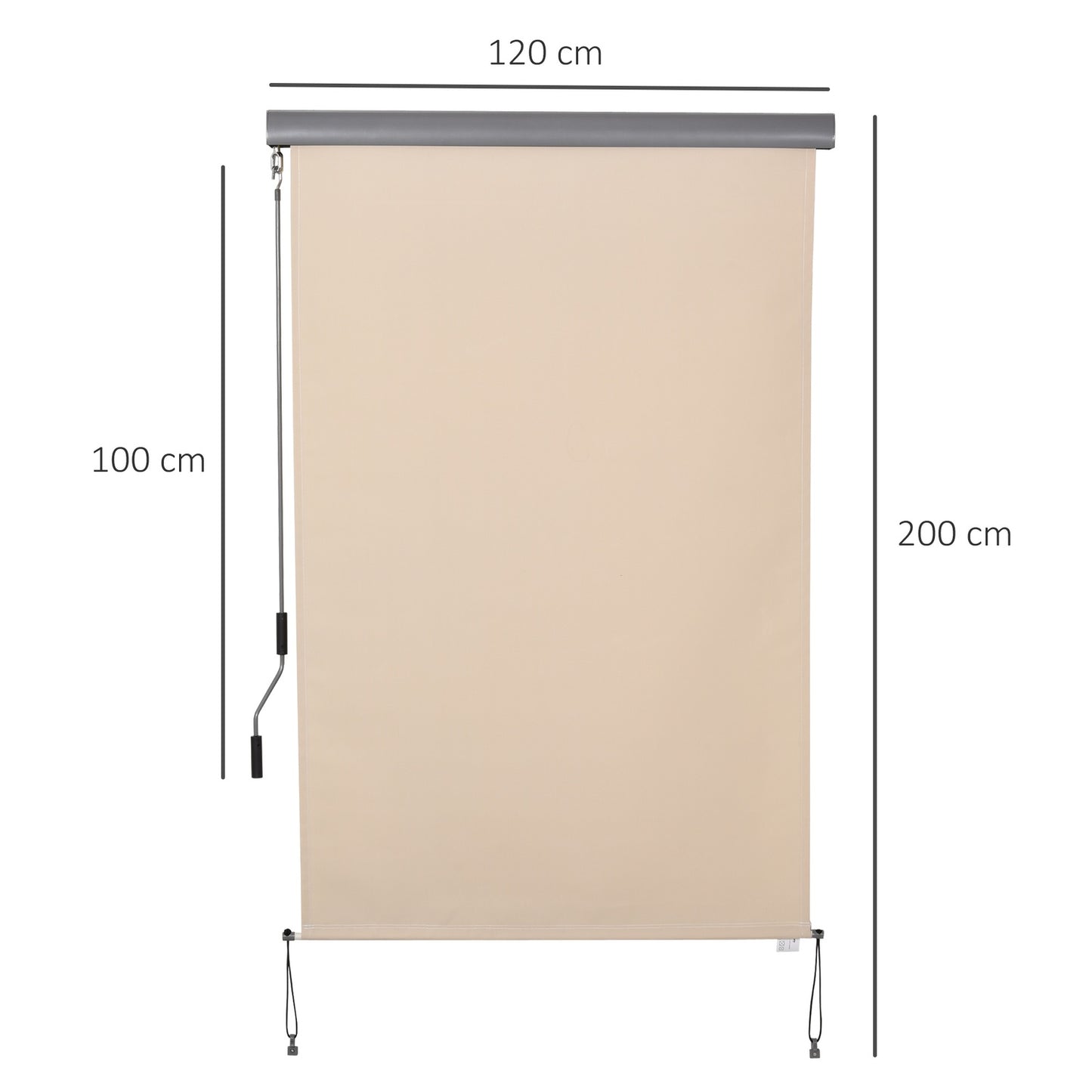 Creamy white Balcony awning - Hand crank, Wind protection, 120x200 Cm