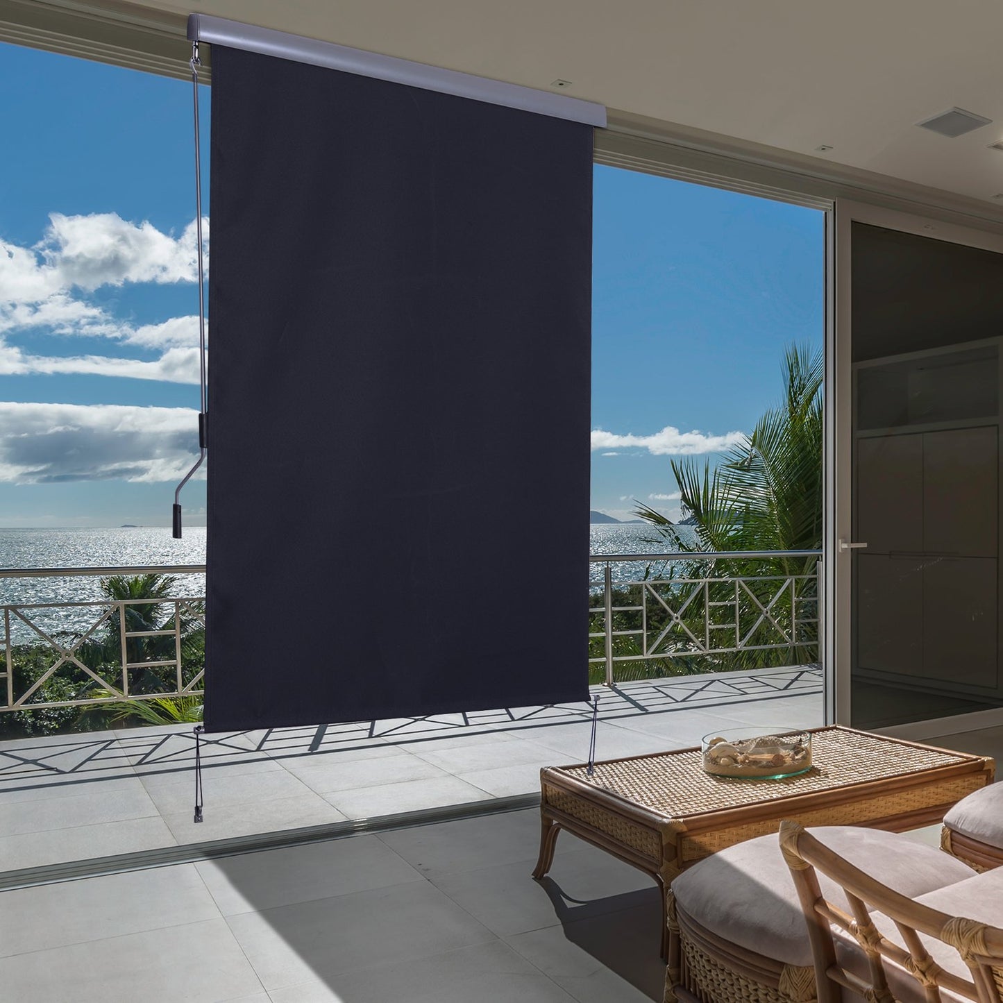 Balcony Awning With Hand Crank - Dark Grey, 140x250cm