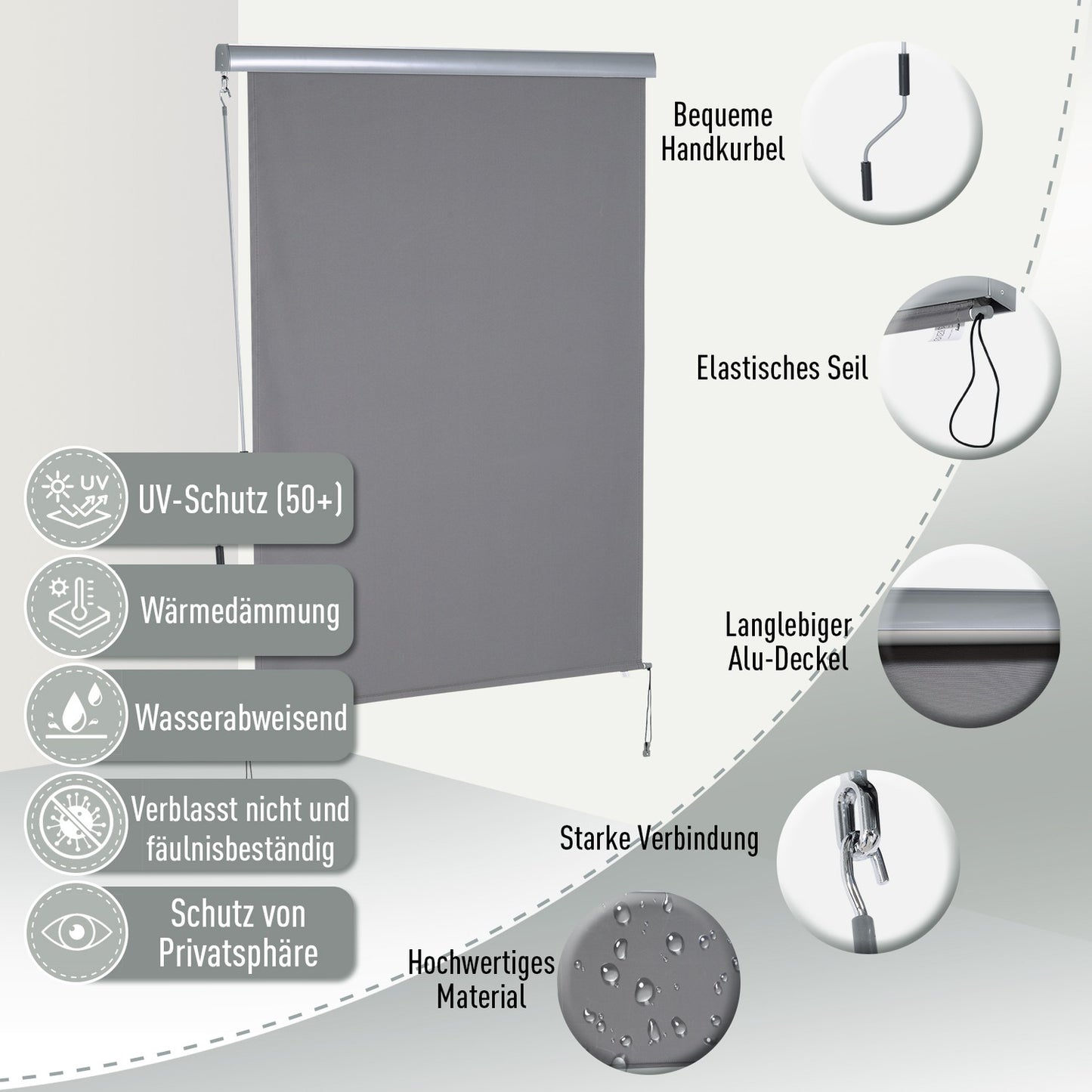 Vertical Balcony Awning, Grey, 140x200 cm, Wind protection