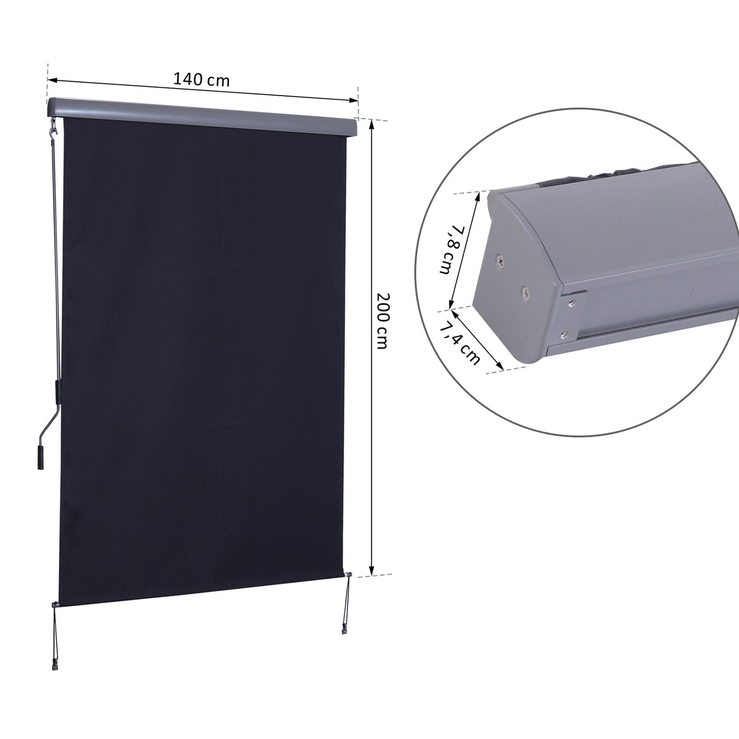 Balcony Roller blind, Polyester, Wind protection, 140x200 cm