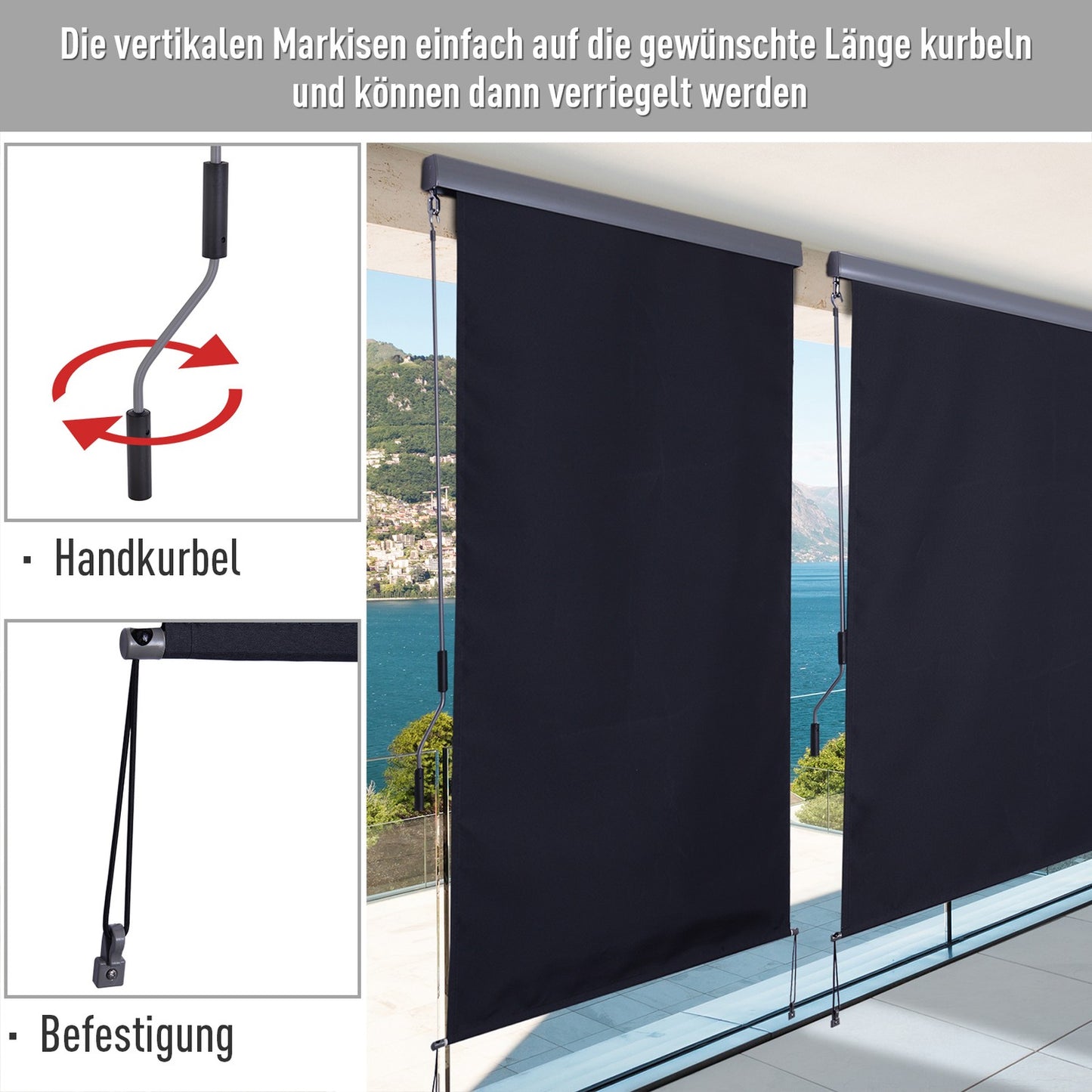 Balcony Roller blind, Polyester, Wind protection, 140x200 cm