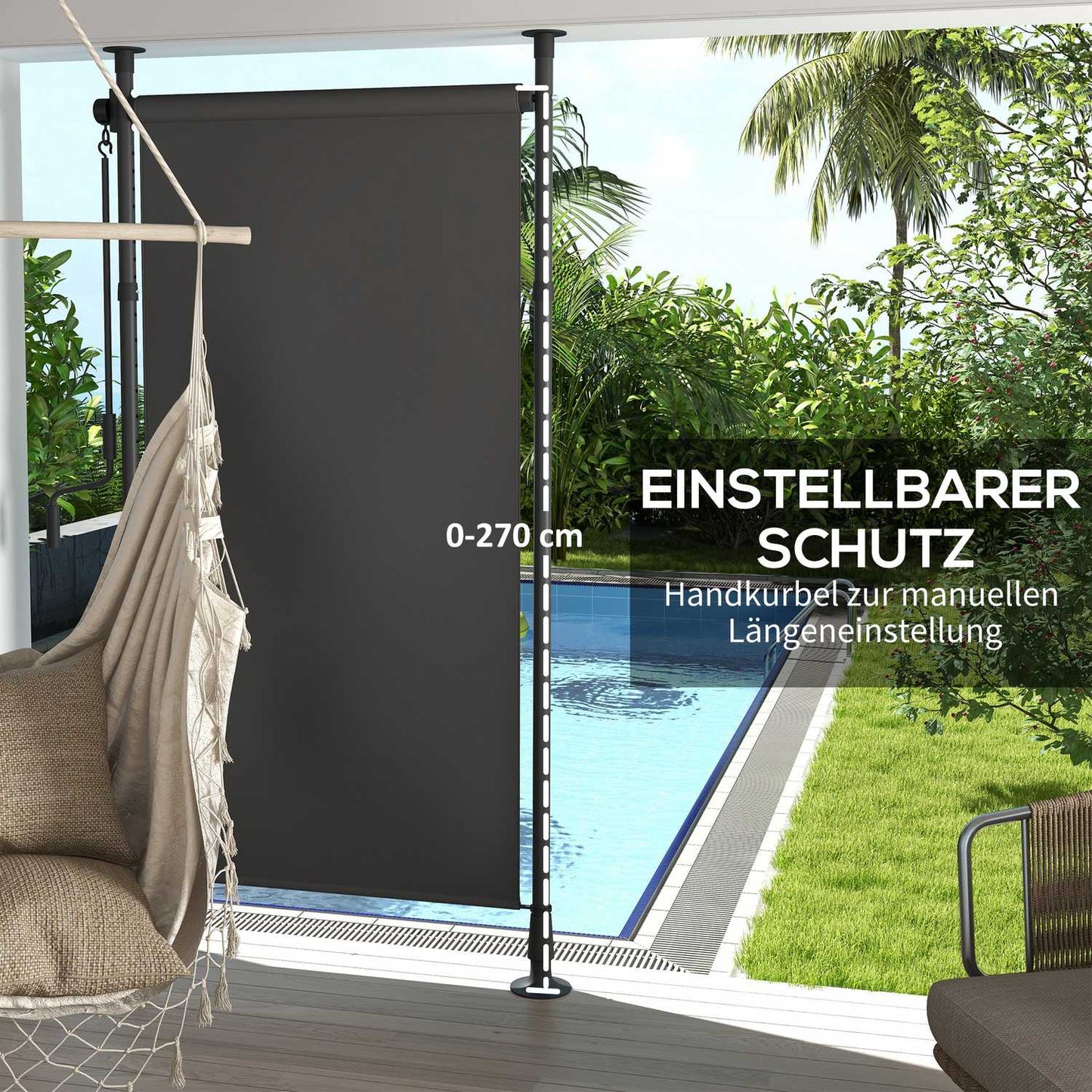 Weather-resistant outdoor roller blind, sun protection in polyester, 120-310cm