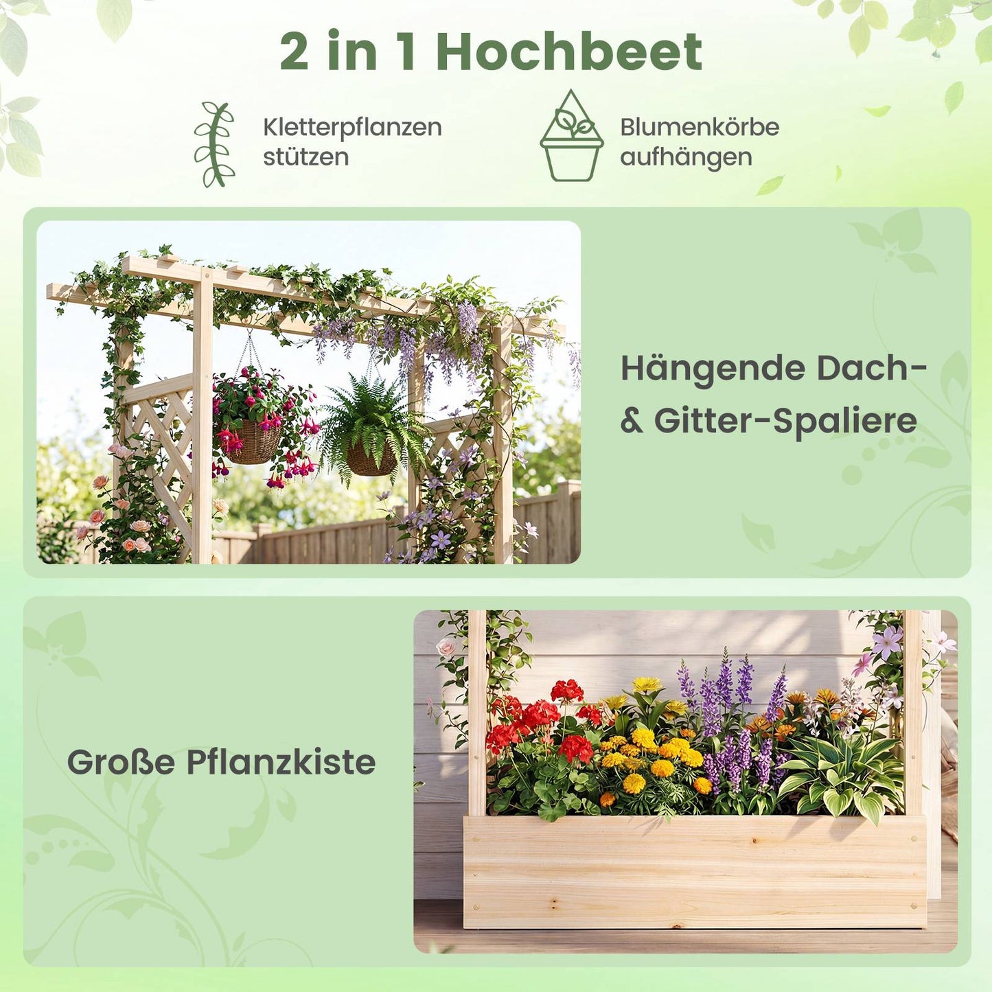 Vertical Planter Box with Trellis and Hanging Roof