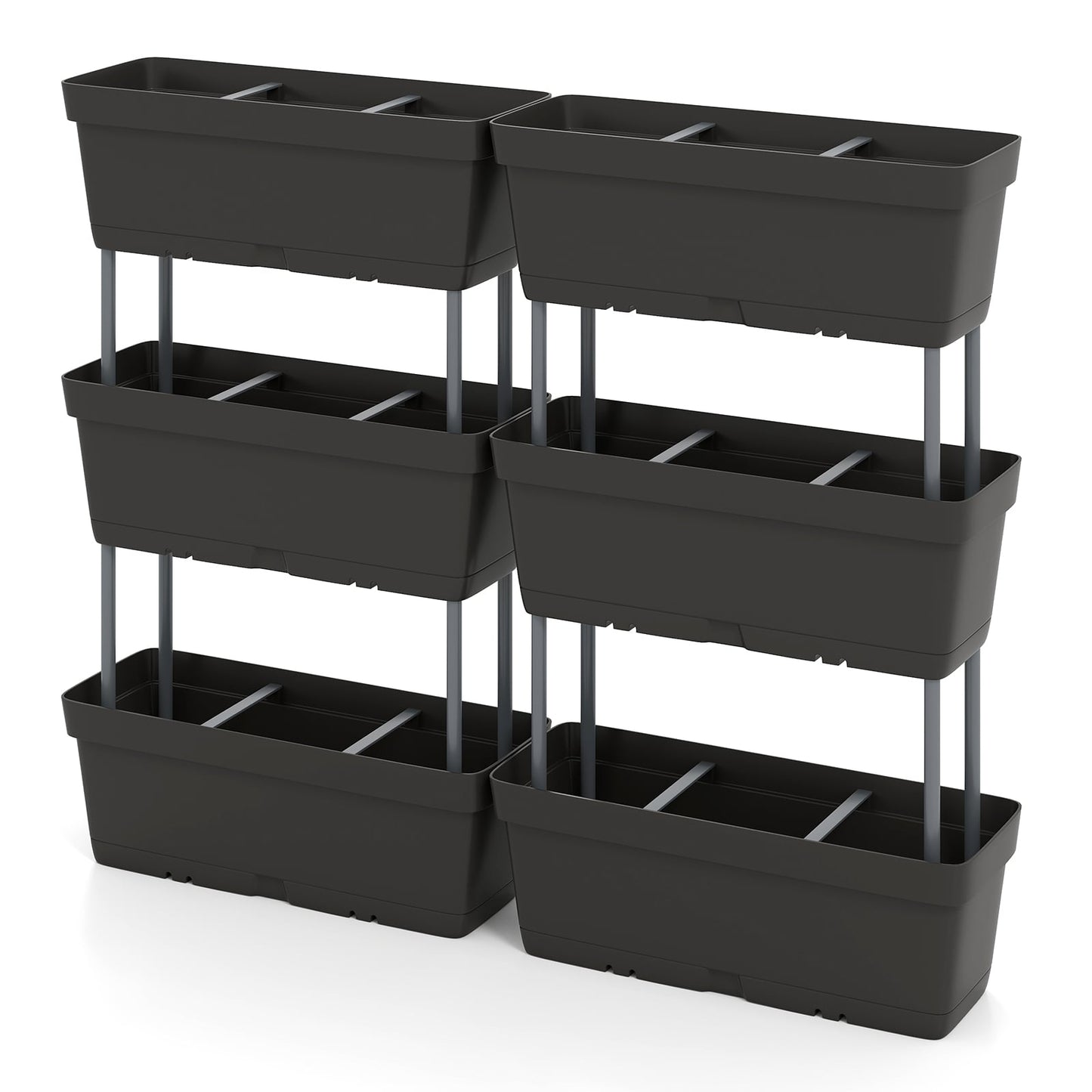 Vertical Planter Set with Drainage, 6 Black Boxes